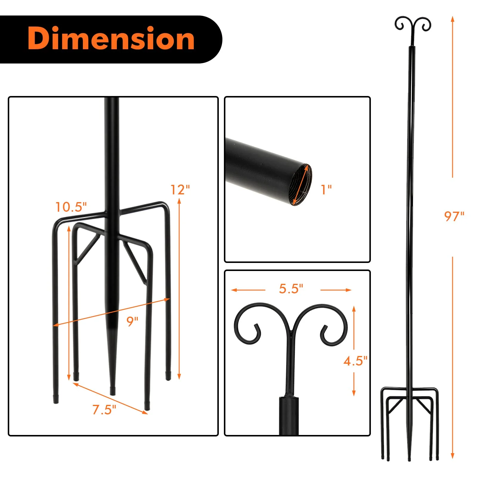 Goplus String Light Pole for Outside, 2 Pack 8ft / 10 ft Outdoor Metal Poles with Hooks for Hanging String Lights - Image 8