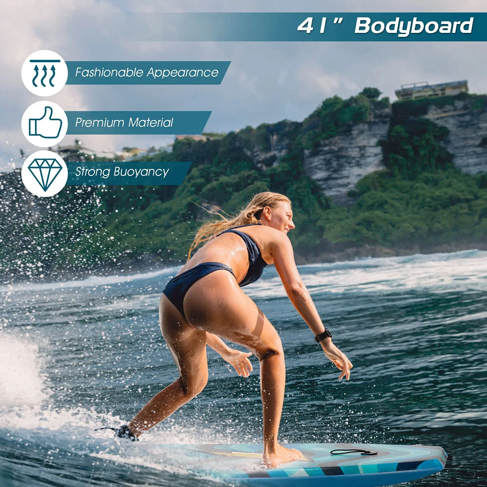 Goplus Super Lightweight Bodyboard, 37-41'' Body Board with EPS Core, XPE Deck - Image 4