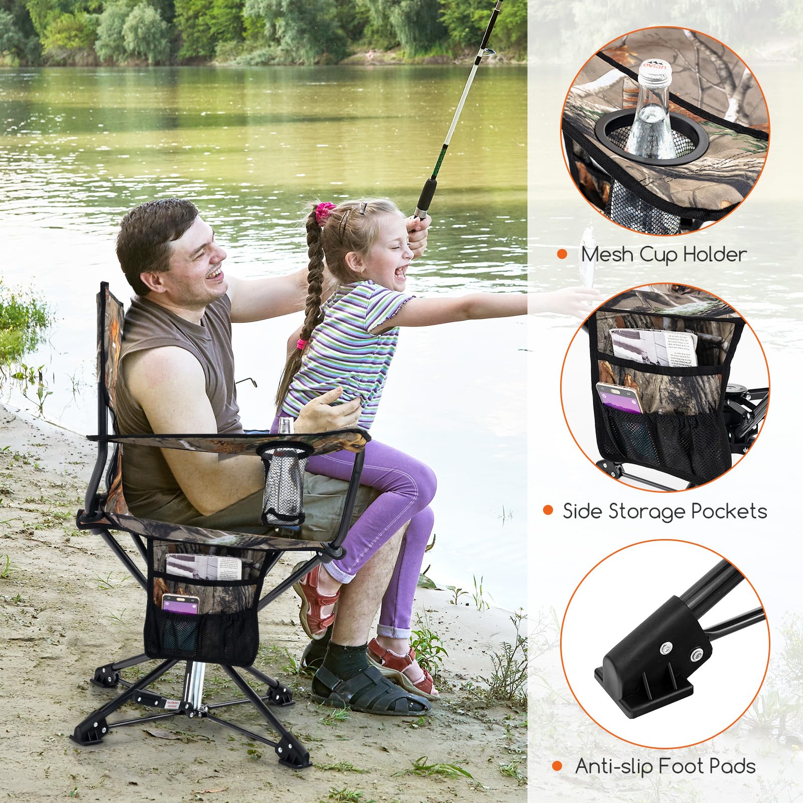 Goplus Swivel Camping Chair, Potable Hunting Chair for Adults w/Cup Holder & Carrying Bag - Image 8