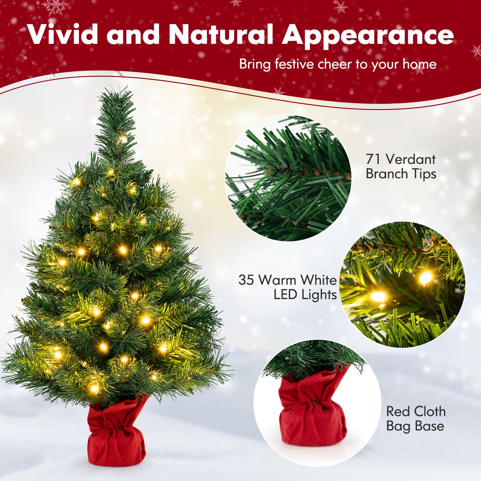 Goplus Tabletop Battery Operated Small Fir Xmas Tree with Warm White LED Lights - Image 4