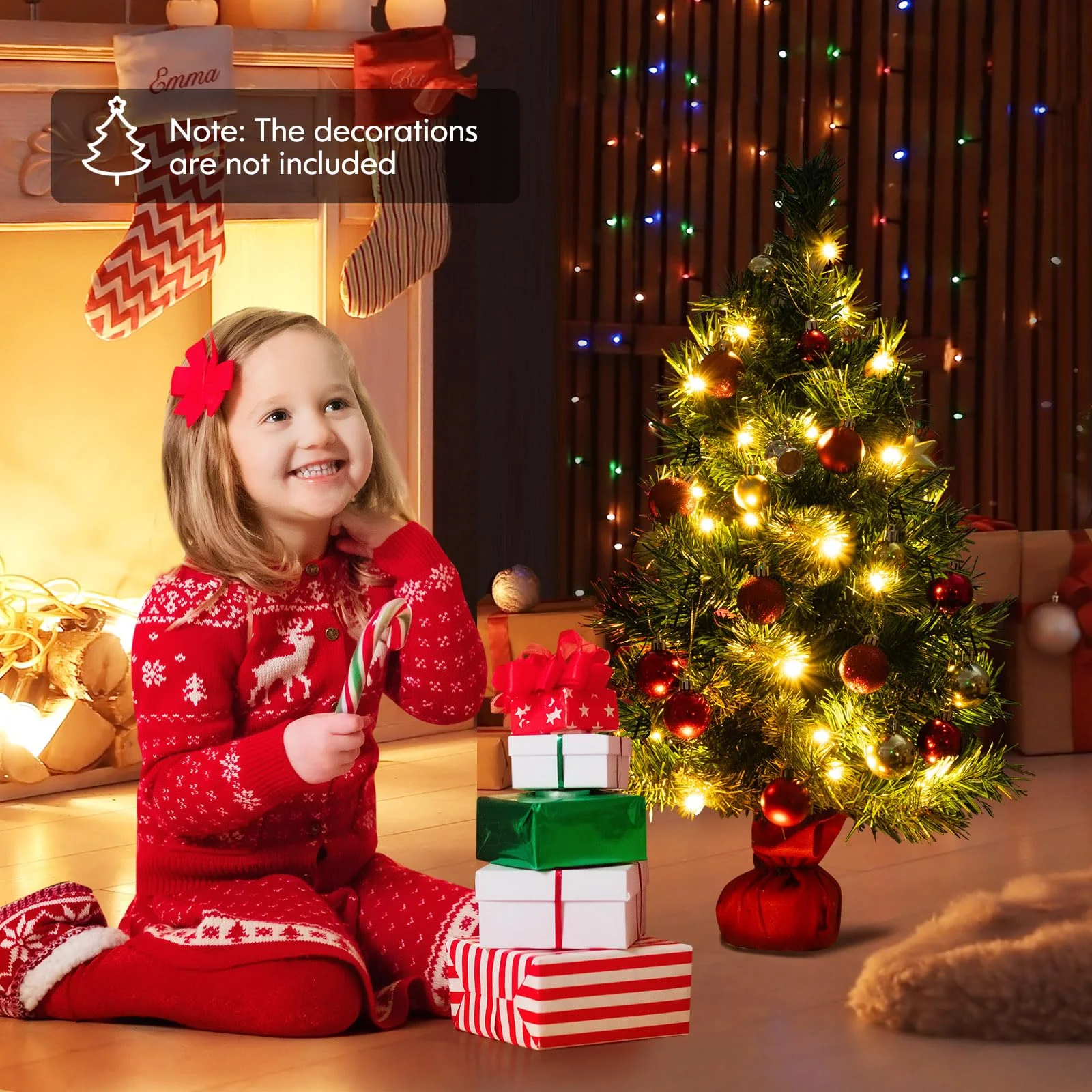 Goplus Tabletop Battery Operated Small Fir Xmas Tree with Warm White LED Lights - Image 6