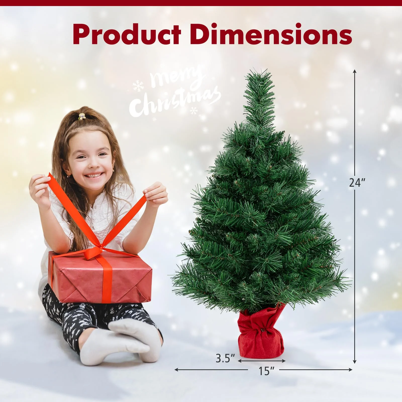 Goplus Tabletop Battery Operated Small Fir Xmas Tree with Warm White LED Lights - Image 7
