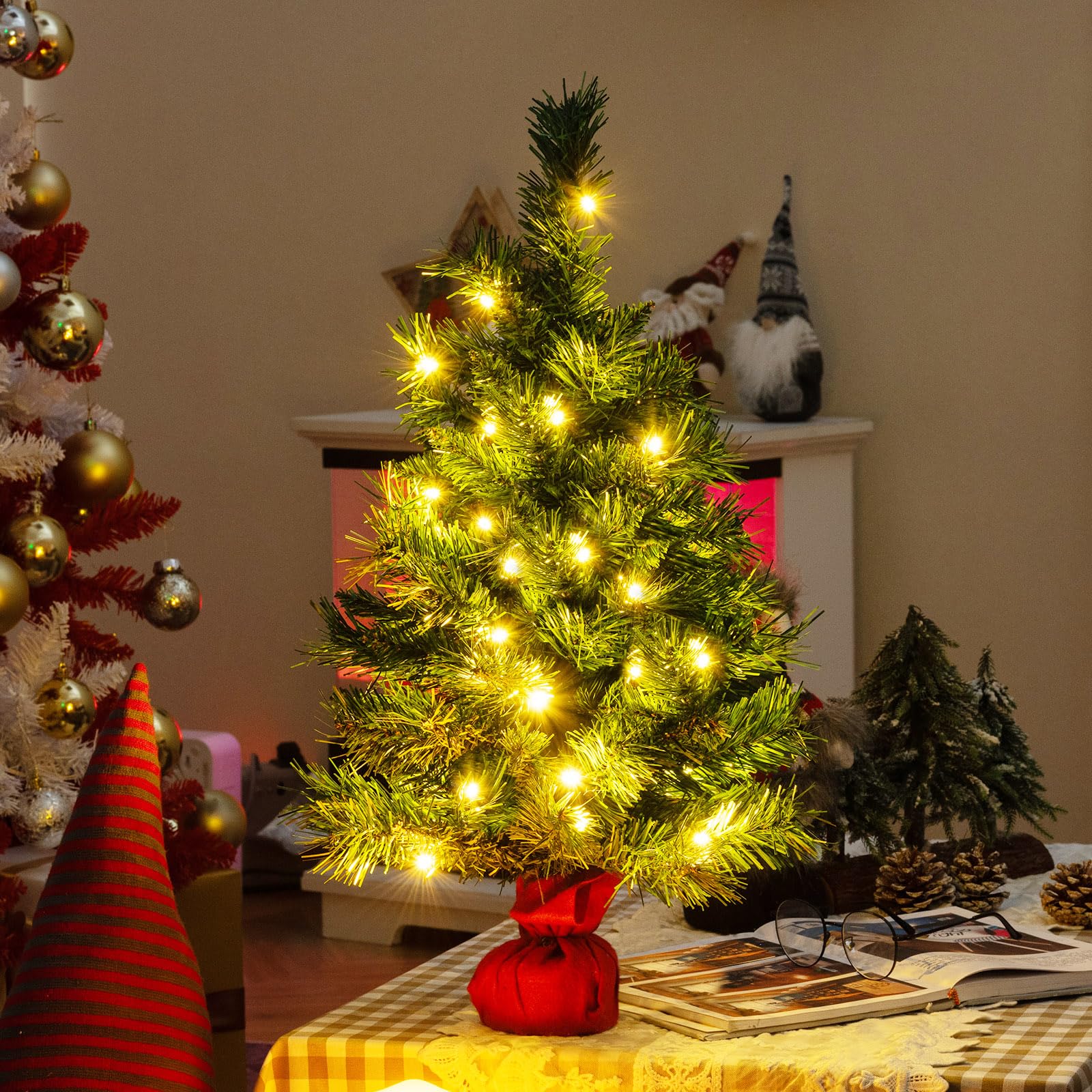 Goplus Tabletop Battery Operated Small Fir Xmas Tree with Warm White LED Lights - Image 9