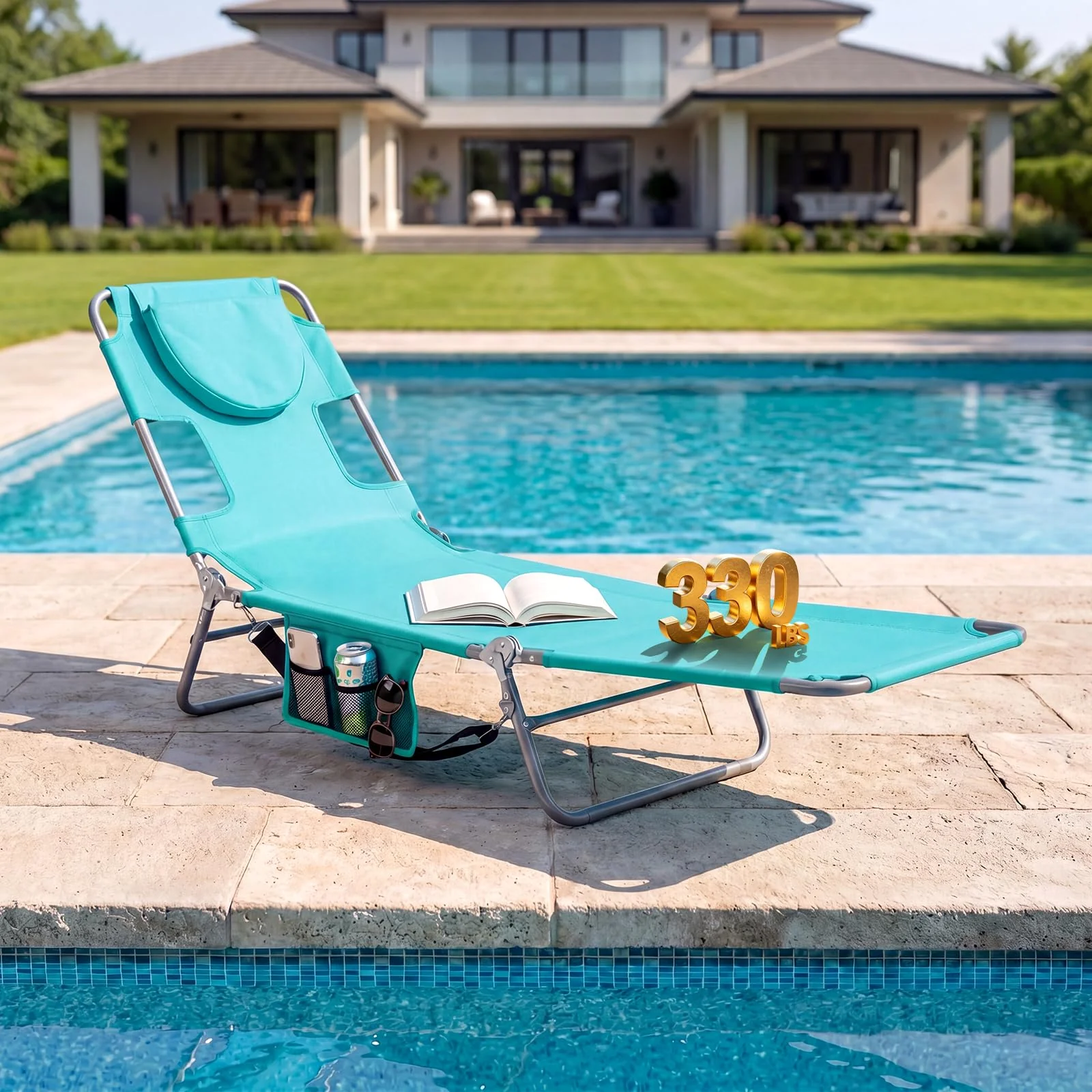 Goplus Tanning Chair Folding Beach Lounge Chair w/5-Position Adjustable Backrest - Image 2