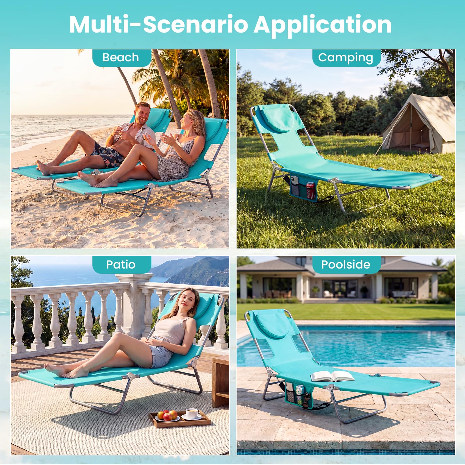 Goplus Tanning Chair Folding Beach Lounge Chair w/5-Position Adjustable Backrest - Image 8