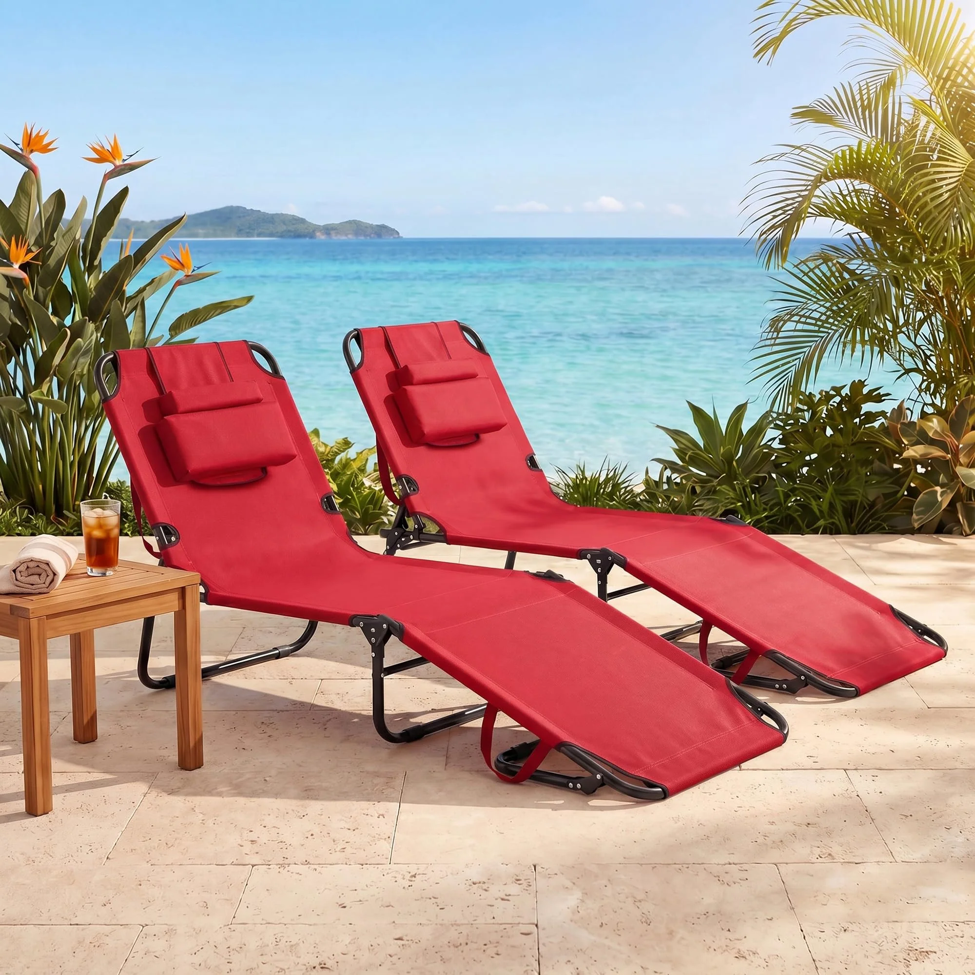 Goplus Tanning Chair Folding Beach Lounge Chair with Face Hole - Image 2