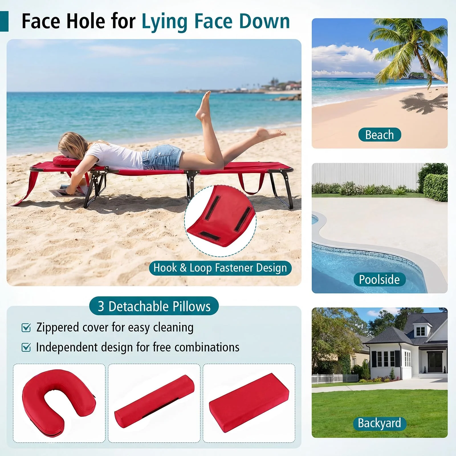 Goplus Tanning Chair Folding Beach Lounge Chair with Face Hole - Image 4