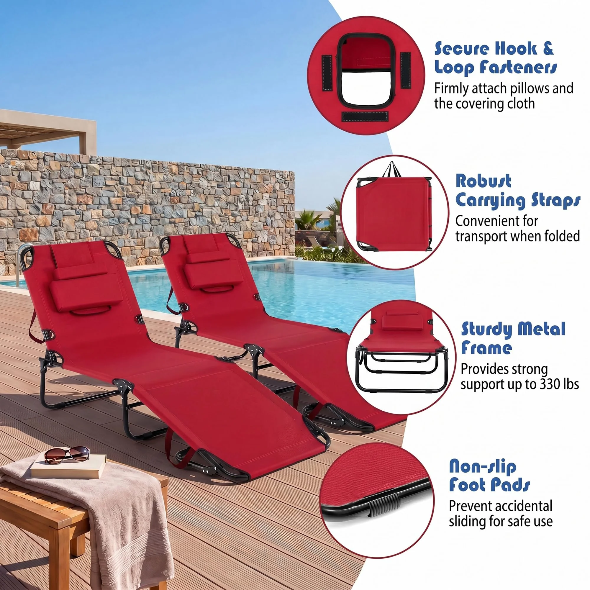 Goplus Tanning Chair Folding Beach Lounge Chair with Face Hole - Image 7
