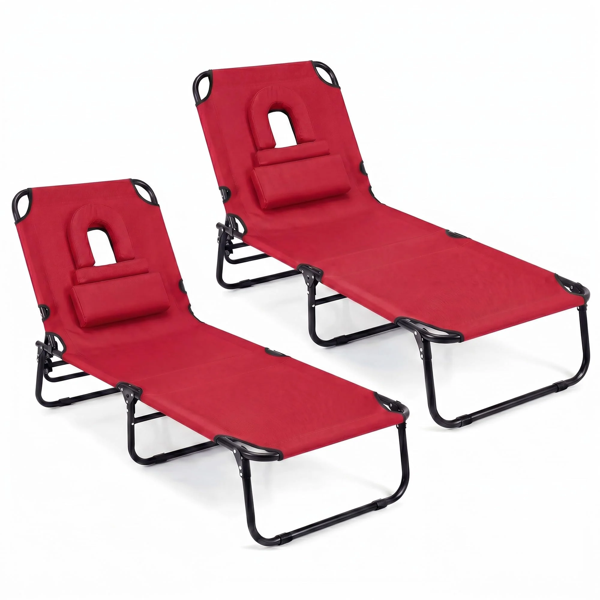 Goplus Tanning Chair Folding Beach Lounge Chair with Face Hole - Image 9