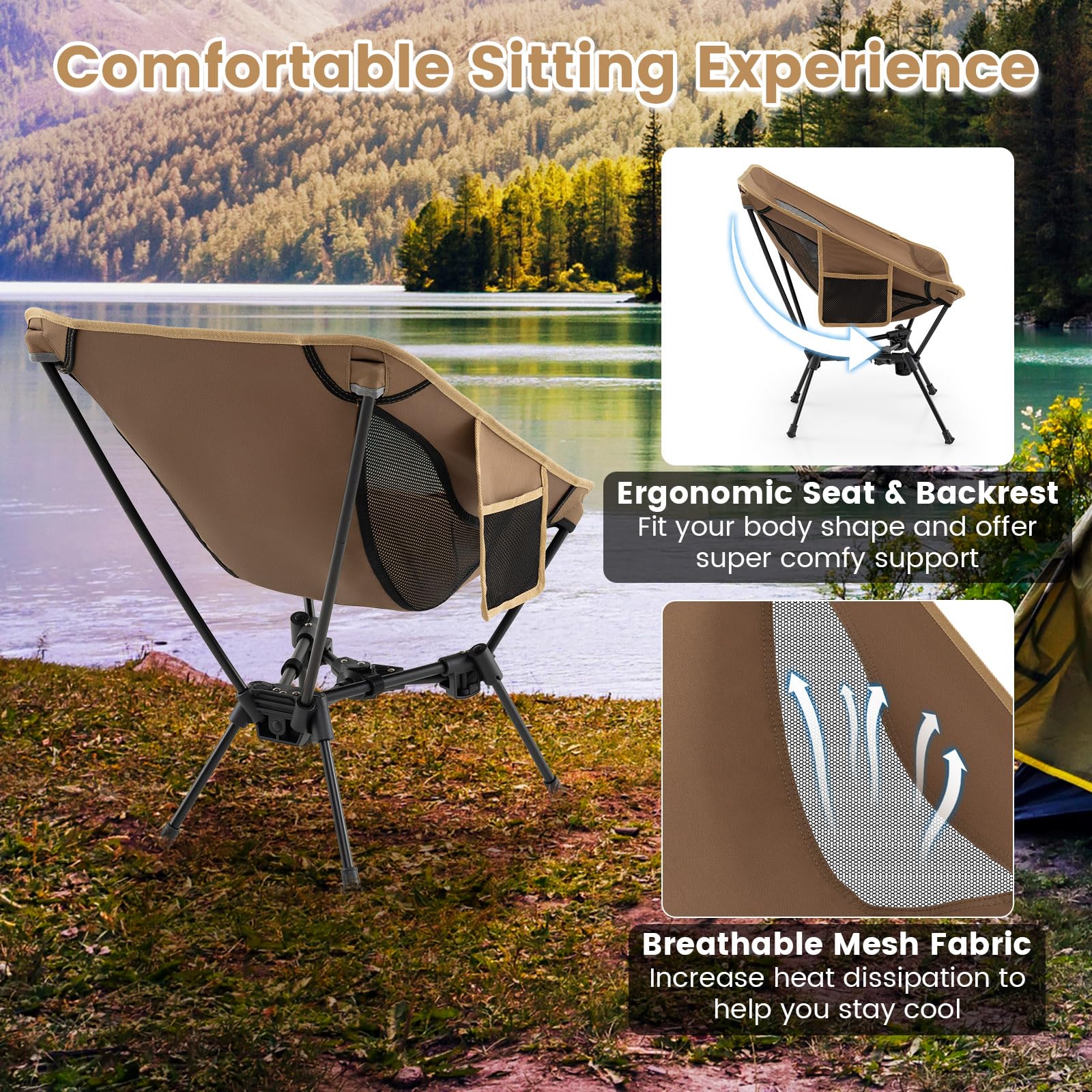 Goplus Ultralight Folding Backpacking Chair for Adults with Aluminum Frame 330 lbs Capacity - Image 5