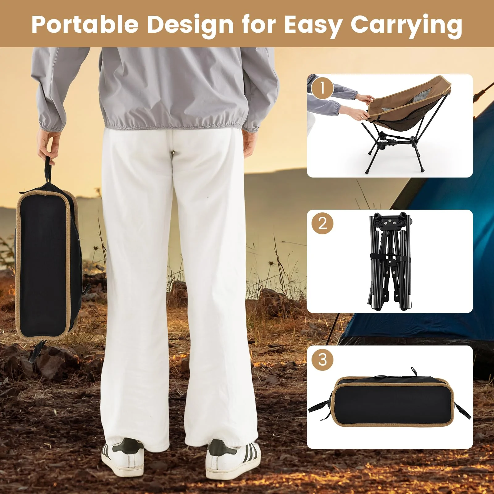 Goplus Ultralight Folding Backpacking Chair for Adults with Aluminum Frame 330 lbs Capacity - Image 8