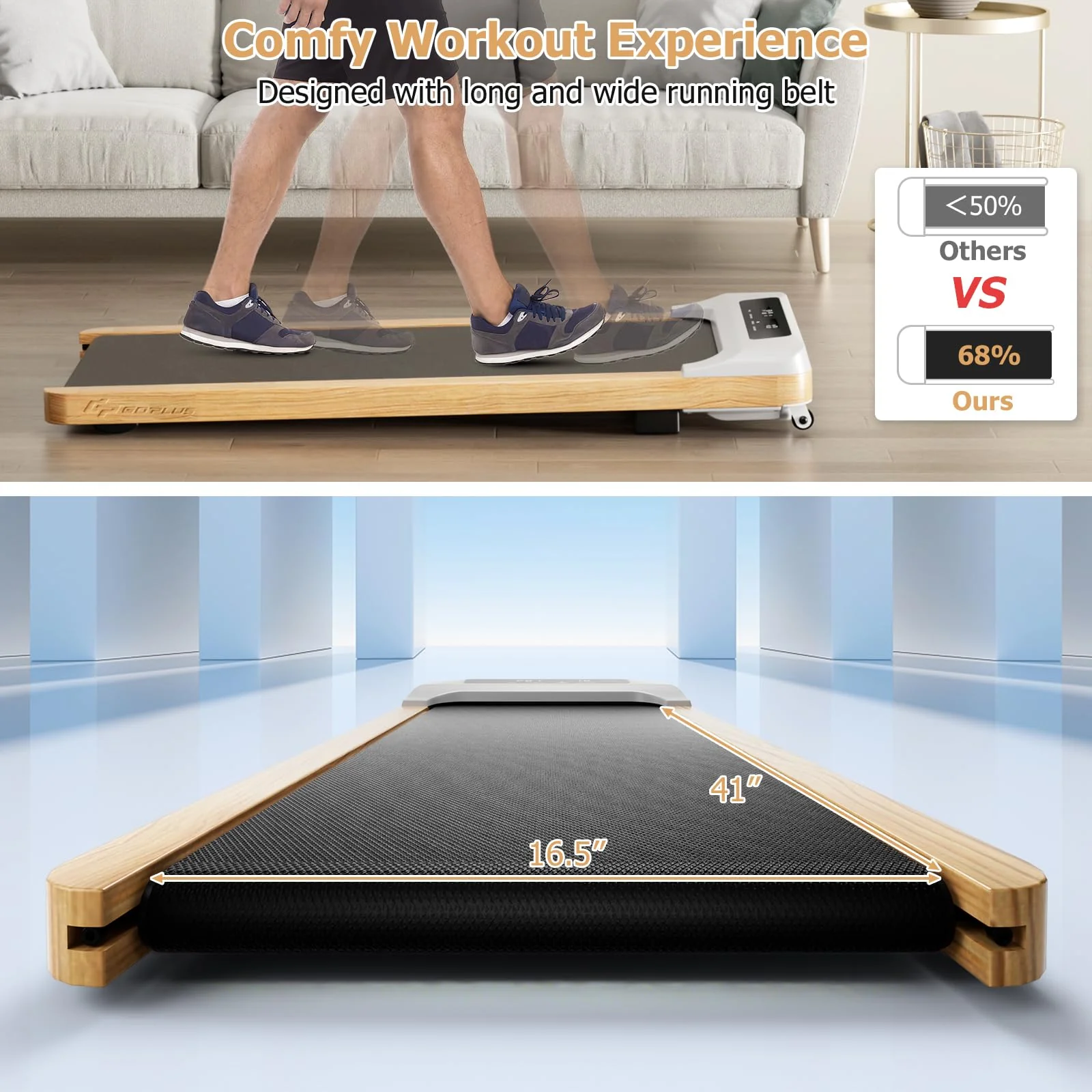 Goplus Walking Pad, Wooden Under Desk Treadmill for Home and Office - Image 4