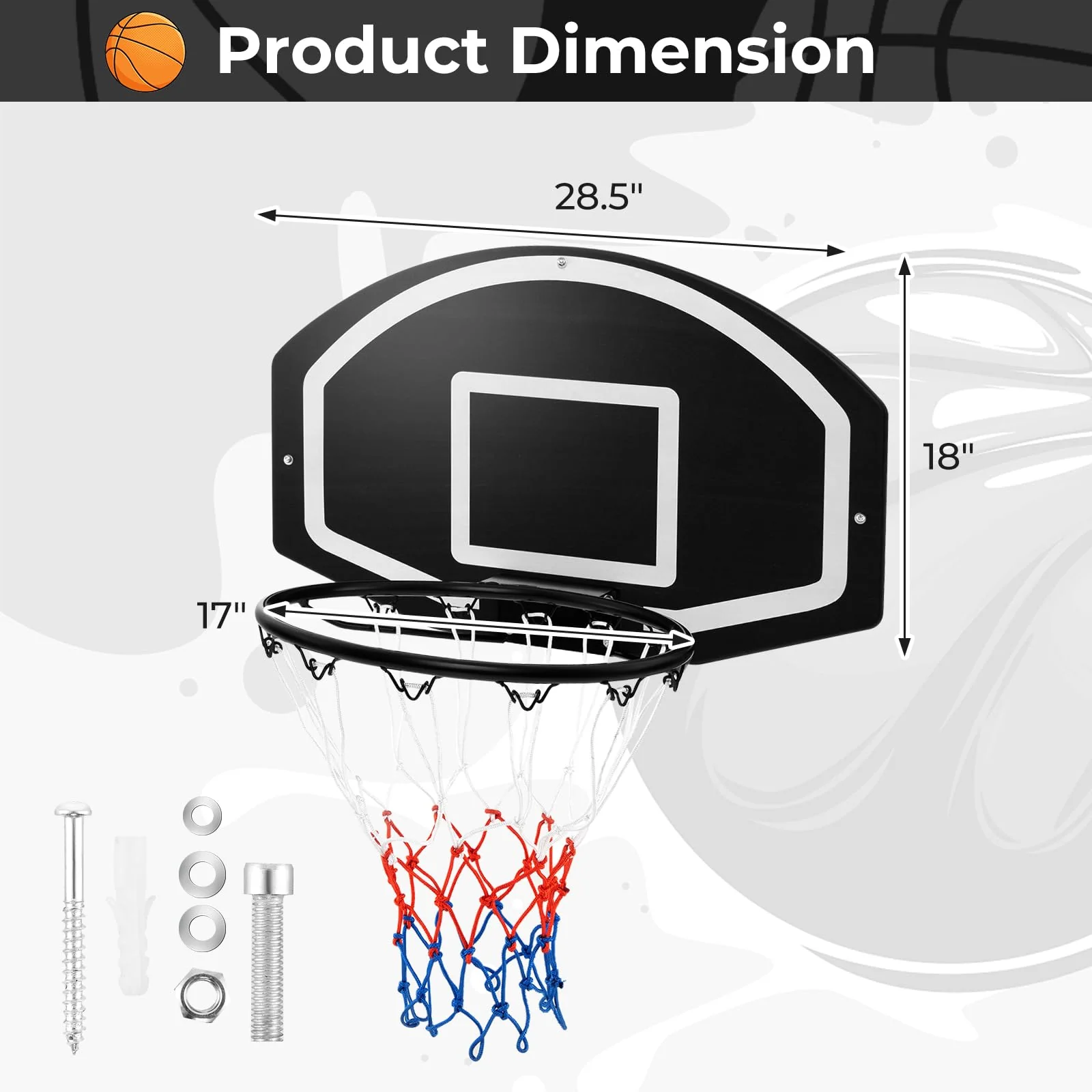 Goplus Wall Mount Basketball Hoop, 28.5¡¯¡¯ x 18¡¯¡¯ Large Backboard with 17¡¯¡¯ Rim, Shatter-Proof Backboard - Image 7