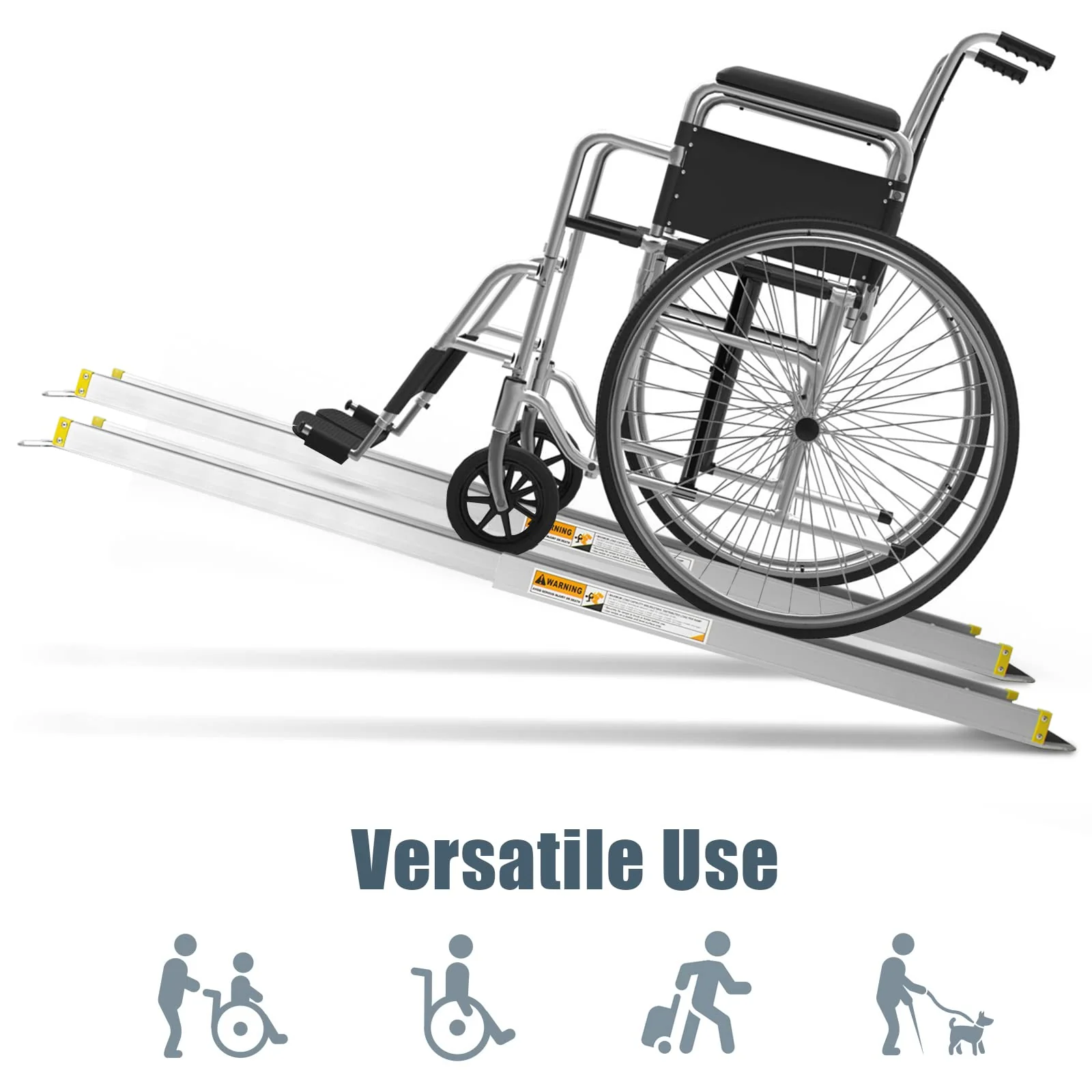 Goplus Wheelchair Ramp, Adjustable Portable Aluminum Ramps with Non-Skid Surface for Steps Home Doorways (A Pair) - Image 6