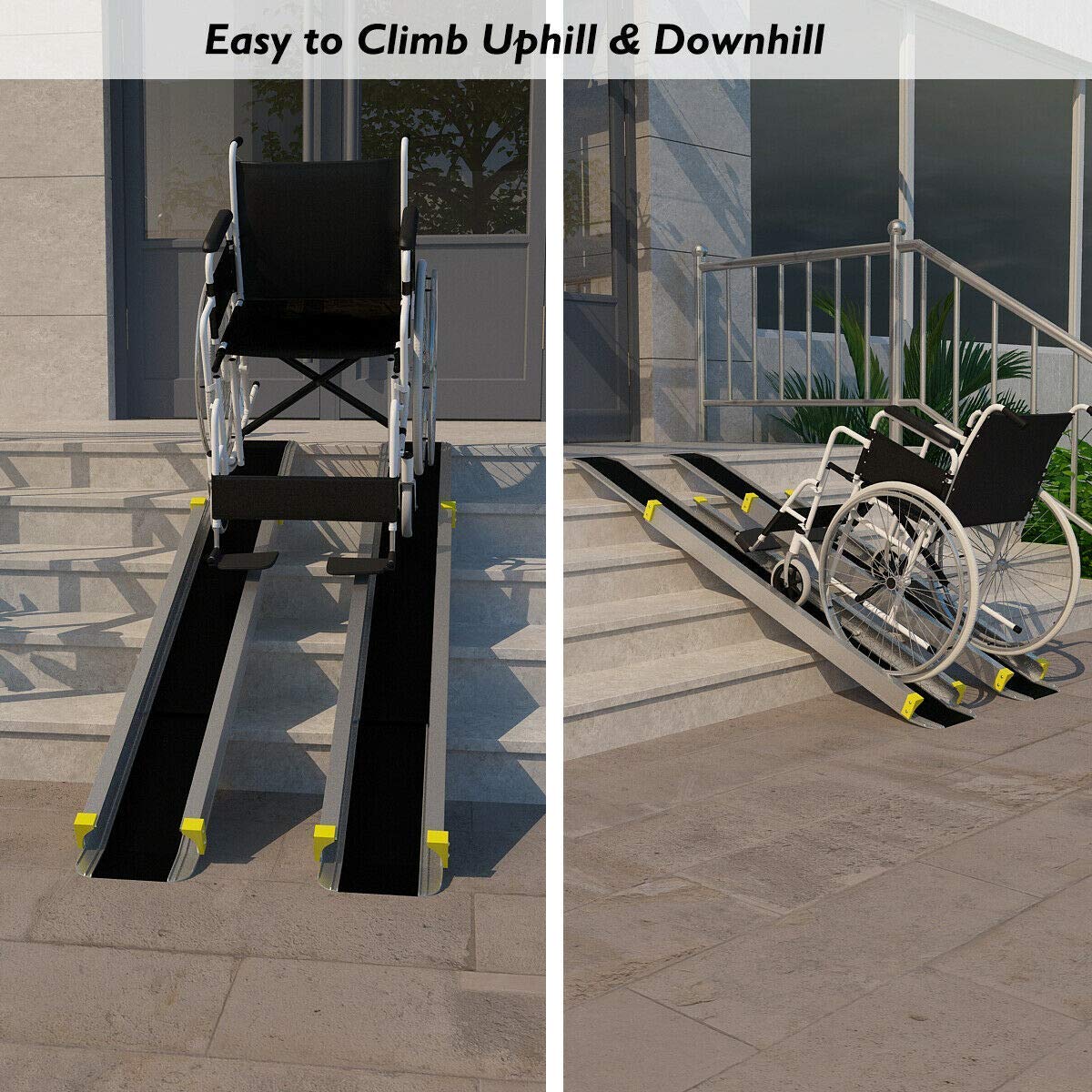 Goplus Wheelchair Ramp, Adjustable Portable Aluminum Ramps with Non-Skid Surface for Steps Home Doorways (A Pair) - Image 7