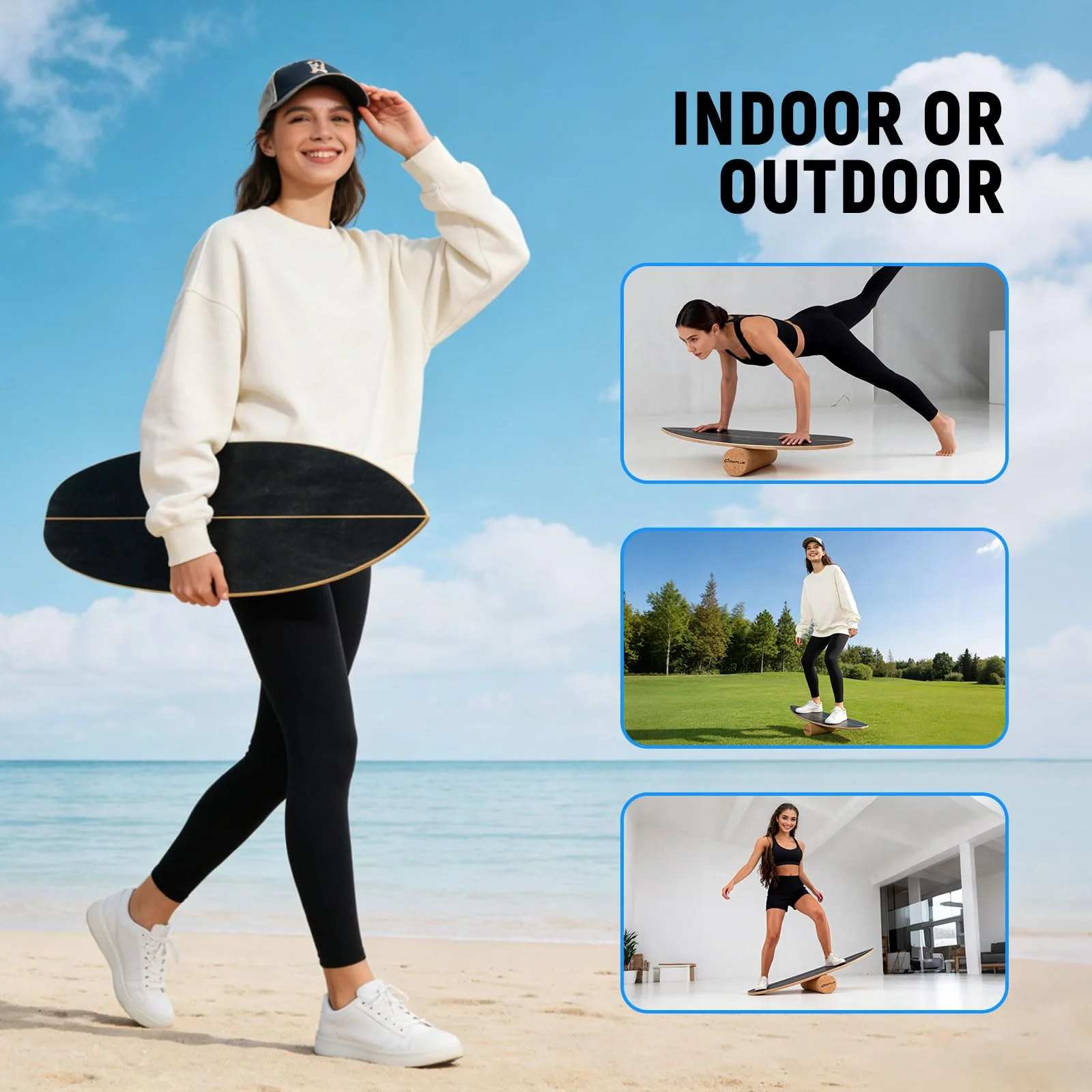 Goplus Wooden Balancing Board with Cork Roller and Storage Rack to Exercise and Build Core Strength - Image 7