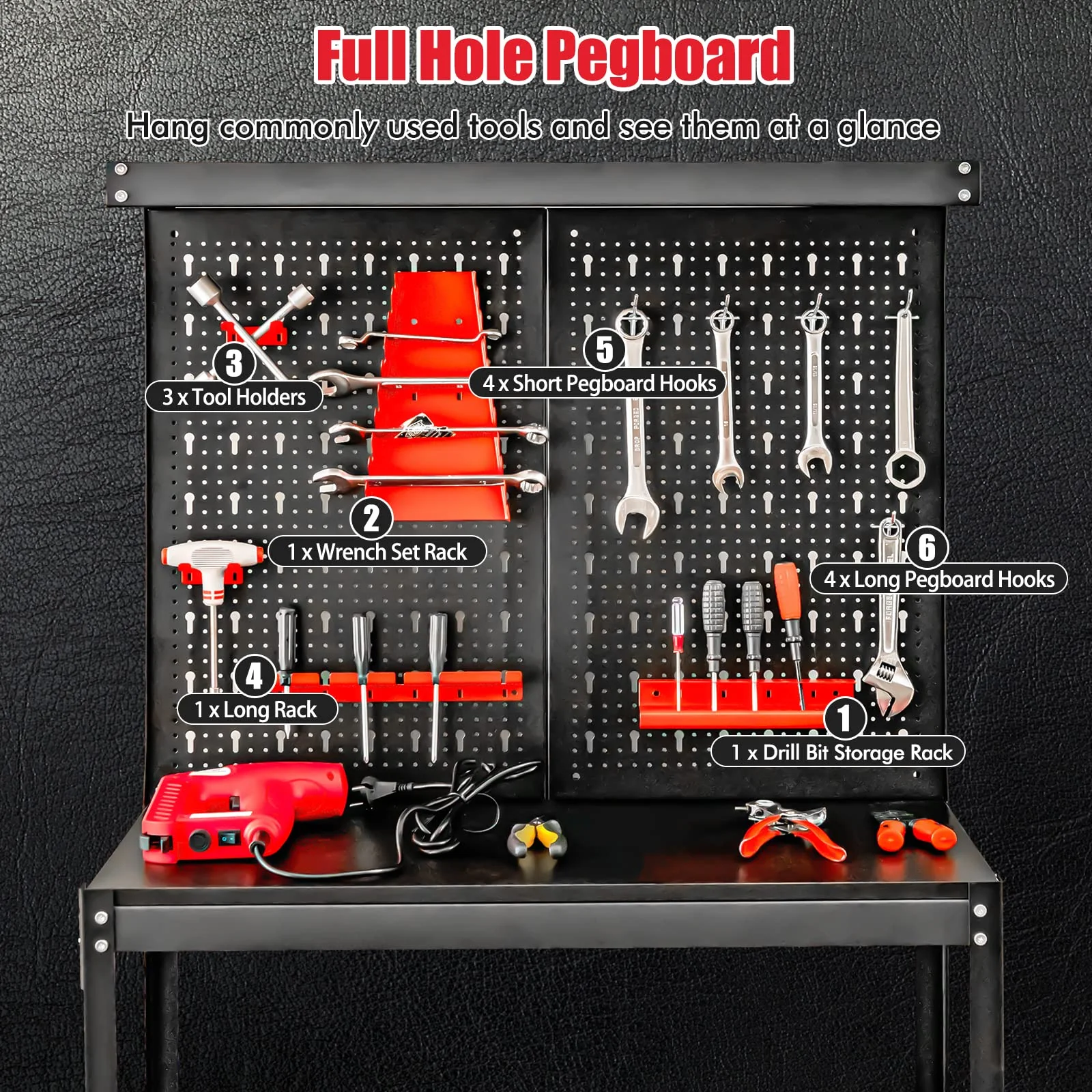 Goplus Workbench with Pegboard, Heavy-Duty Steel Tool Table with 2 Open Shelves, 13 Hanging Accessories Included - Image 4