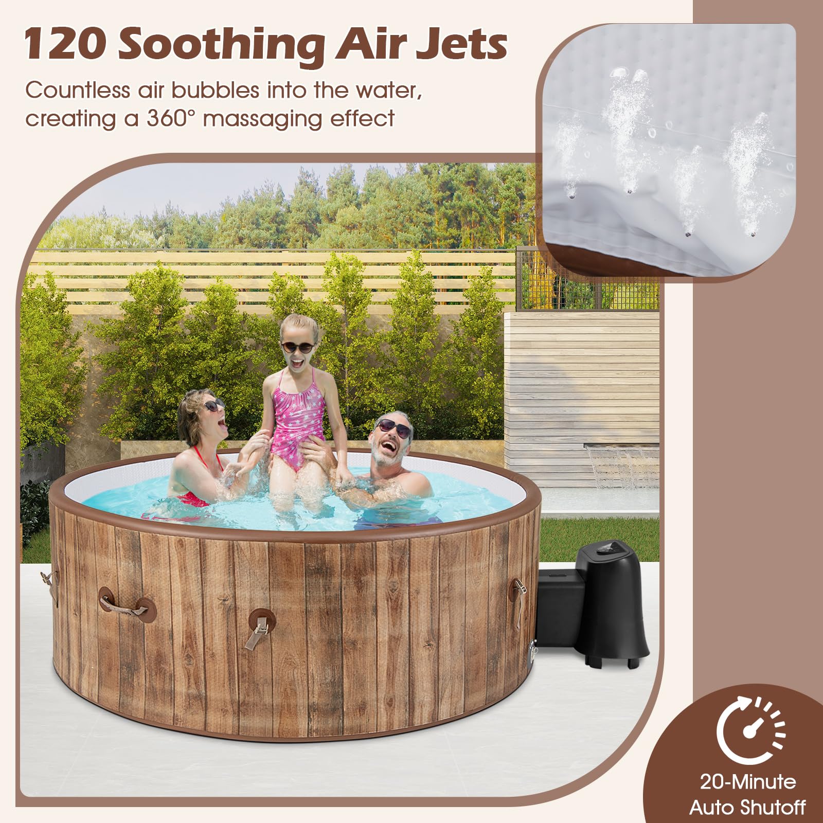 Goplus Inflatable Hot Tub SPA 4-6 Person 72" Round Pool Hottub W/ 120 Air Jets - Image 3