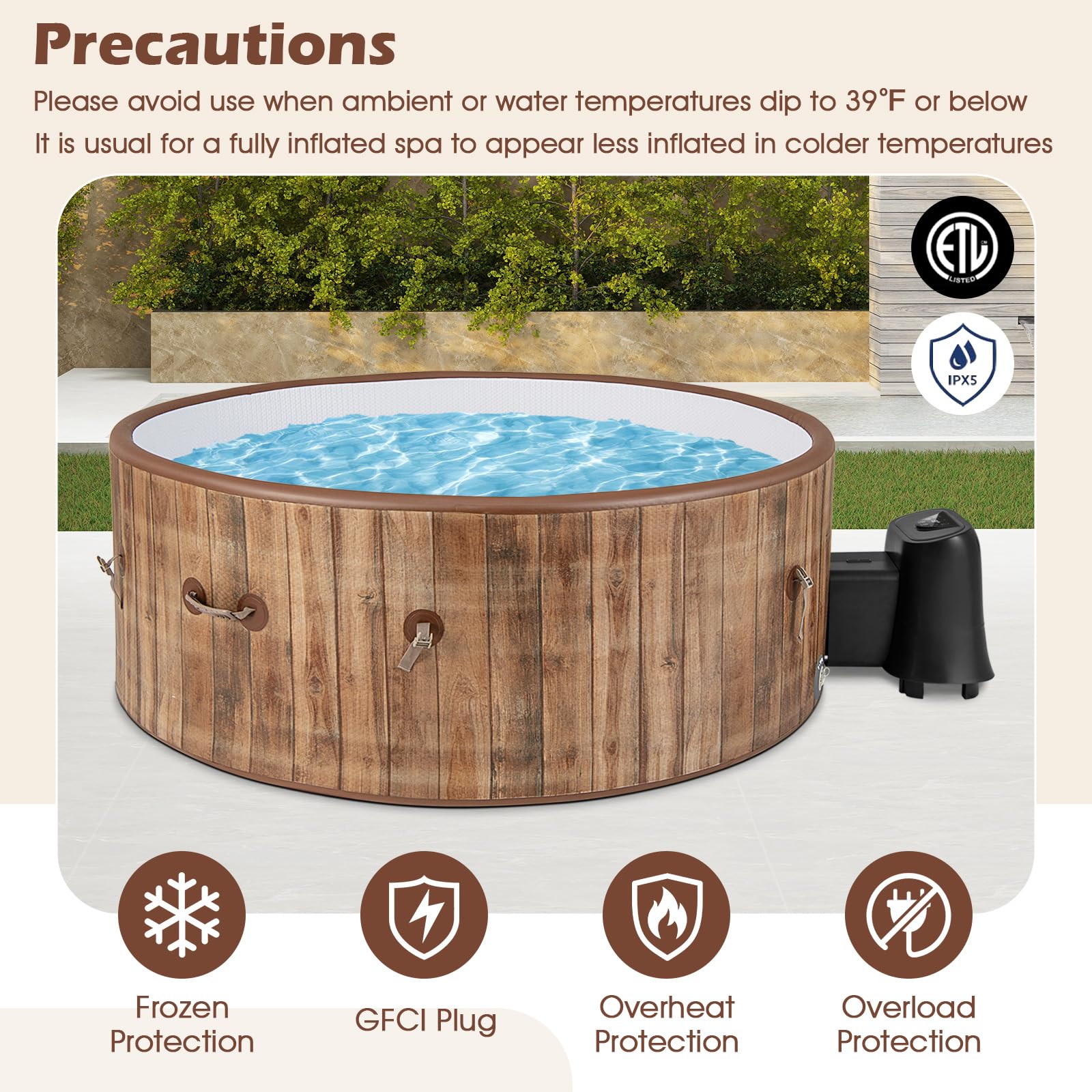Goplus Inflatable Hot Tub SPA 4-6 Person 72" Round Pool Hottub W/ 120 Air Jets - Image 9