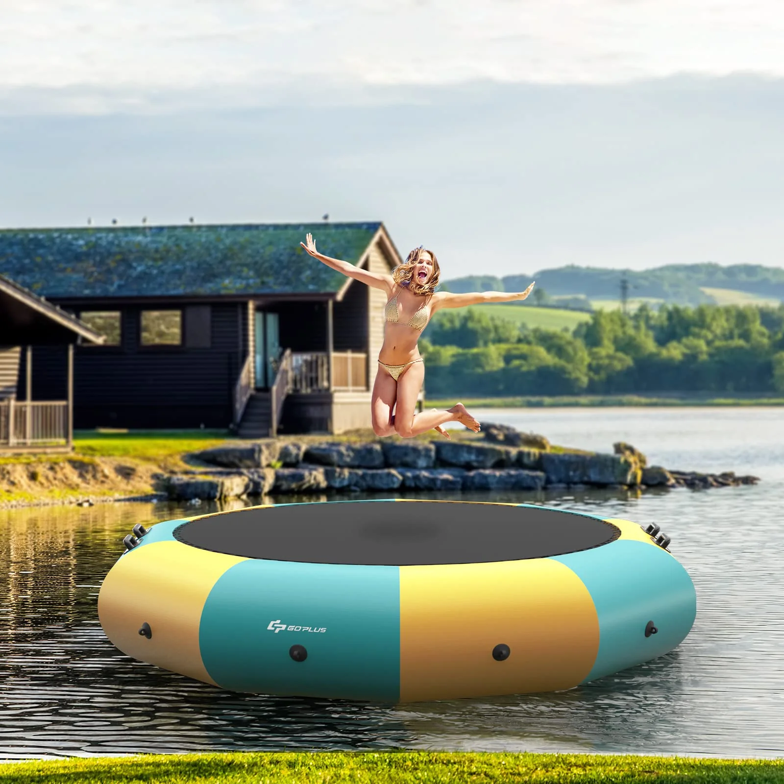 Inflatable Water Trampoline, 10FT/12FT/15FT Recreational Water Bouncer w/ Electric Inflator, Rope Ladder - Image 10