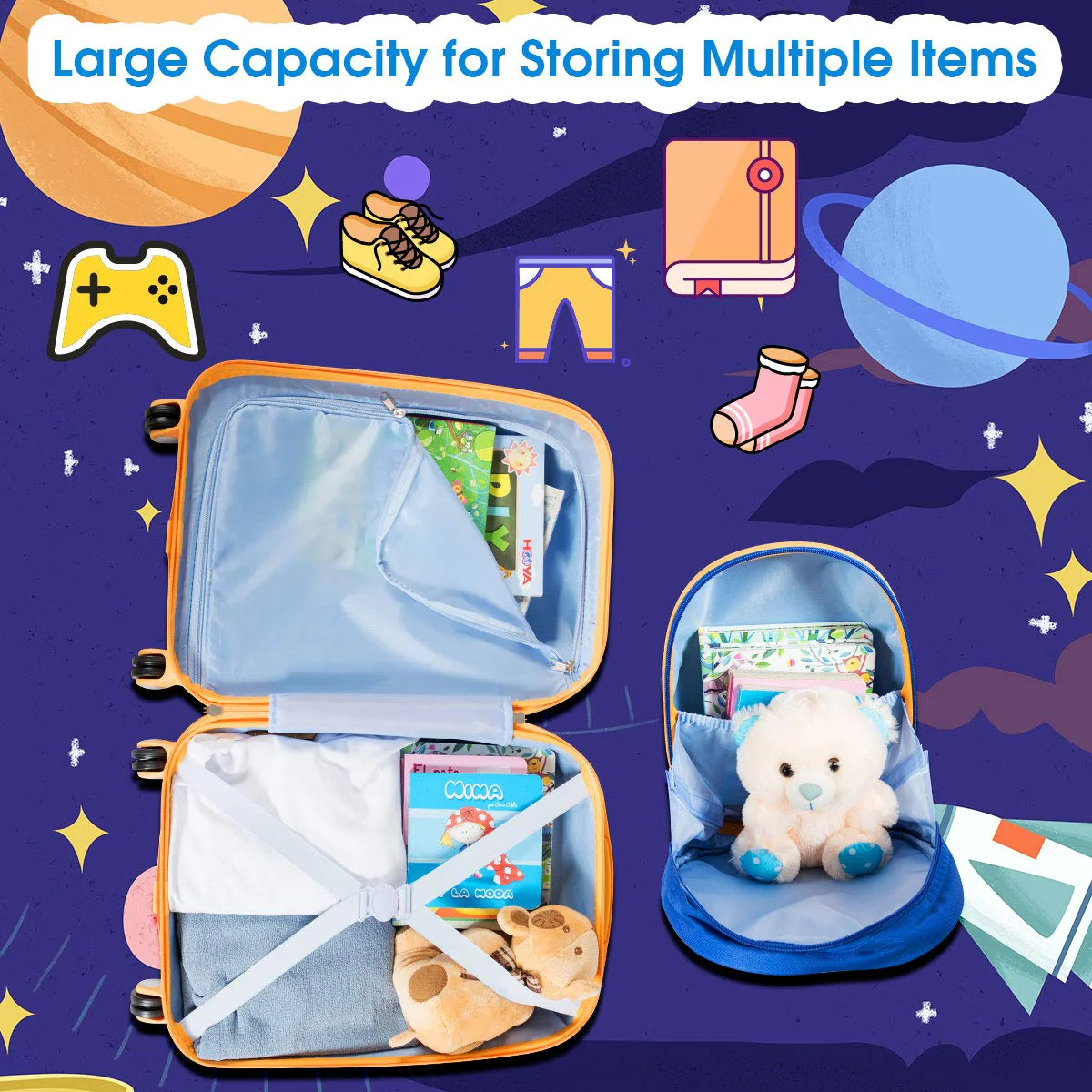 Kids Luggage Set, 12" & 18" Kids Carry On Luggage Set - Image 3