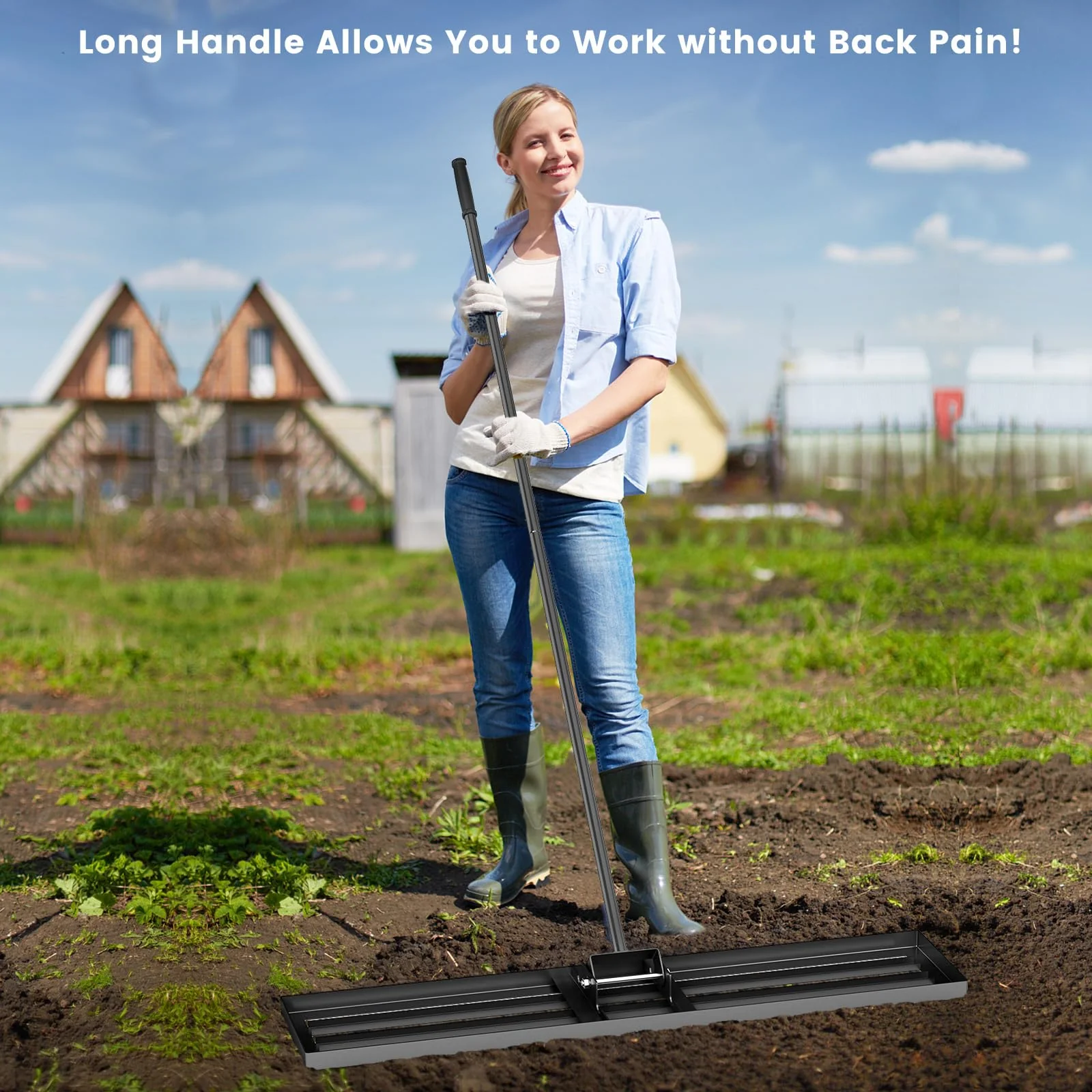 Goplus Lawn Leveling Rake 46" x 10" Heavy Duty Level Lawn Tool w/ Ergonomic Handle for Soil - Image 10