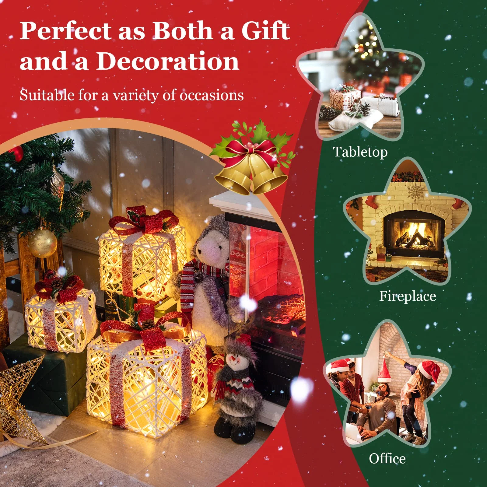Lighted Gift Boxes Christmas Decoration, Set of 3 White Present Ornament Boxes with 60 LED Lights - Image 11