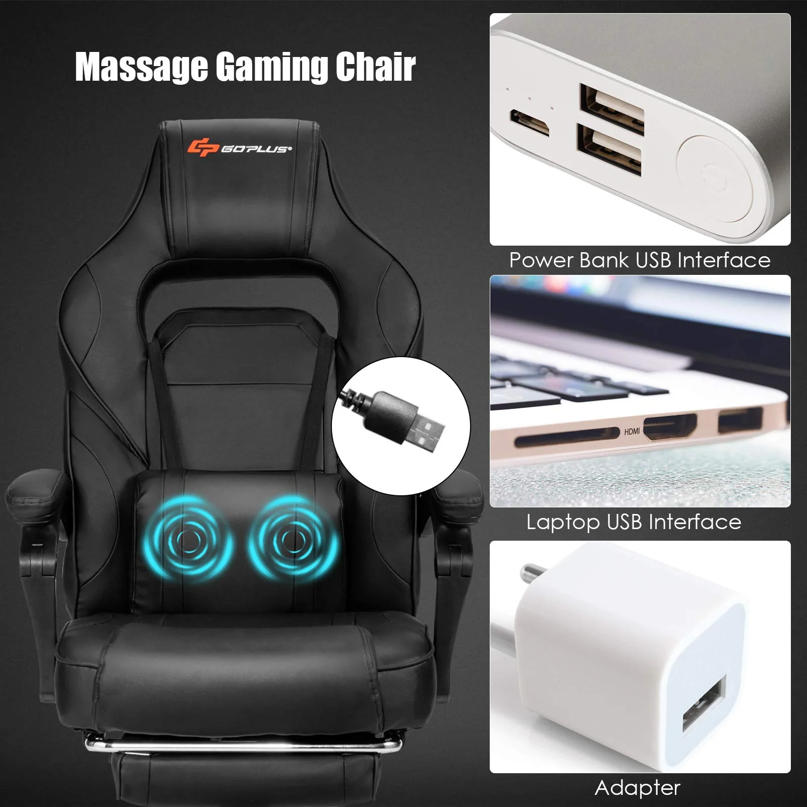 Massage Gaming Chair, Seat Height Adjustment Racing Computer Office Chair - Image 4