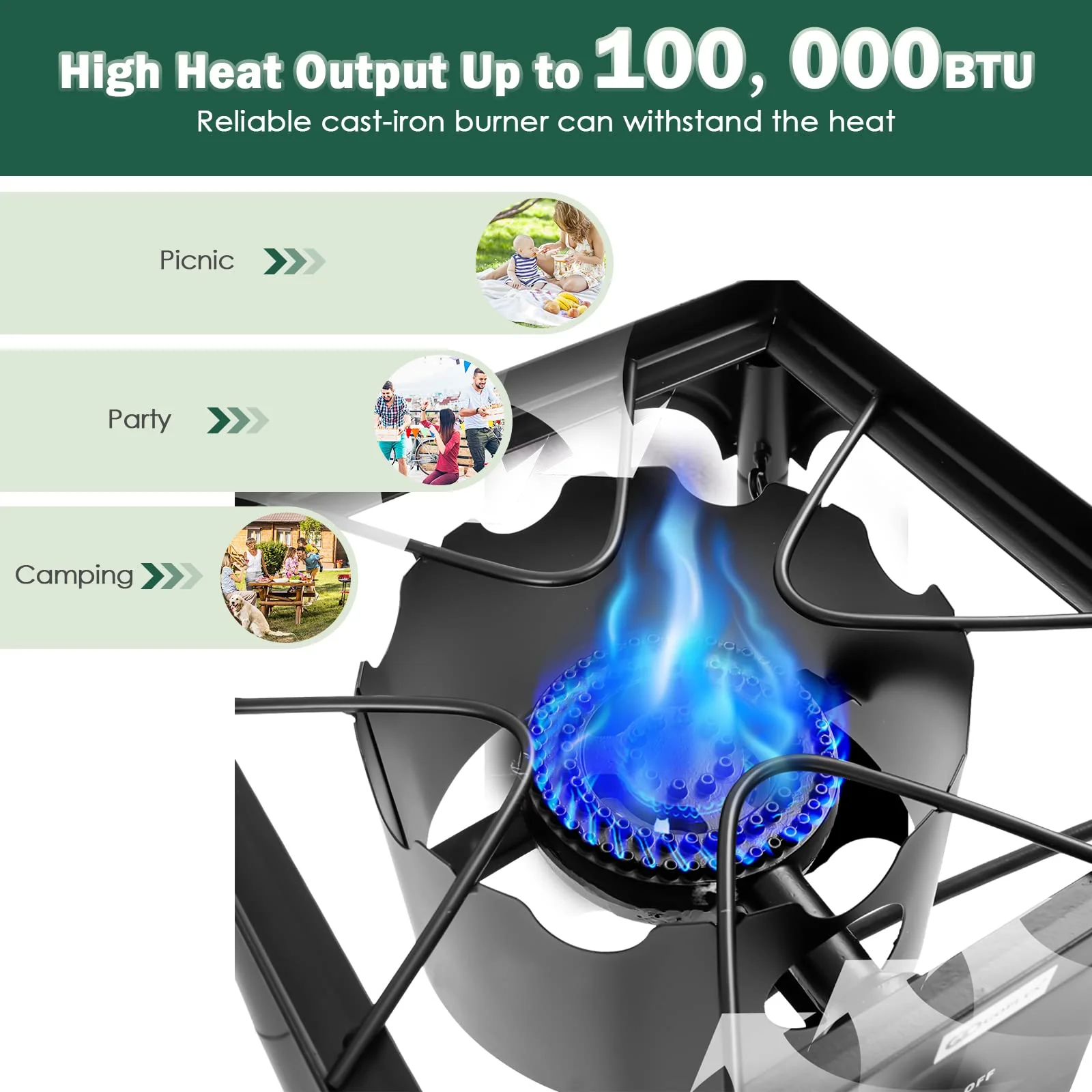 Outdoor 100000 BTU Camp Stove High Pressure Propane Gas Cooker - Image 3
