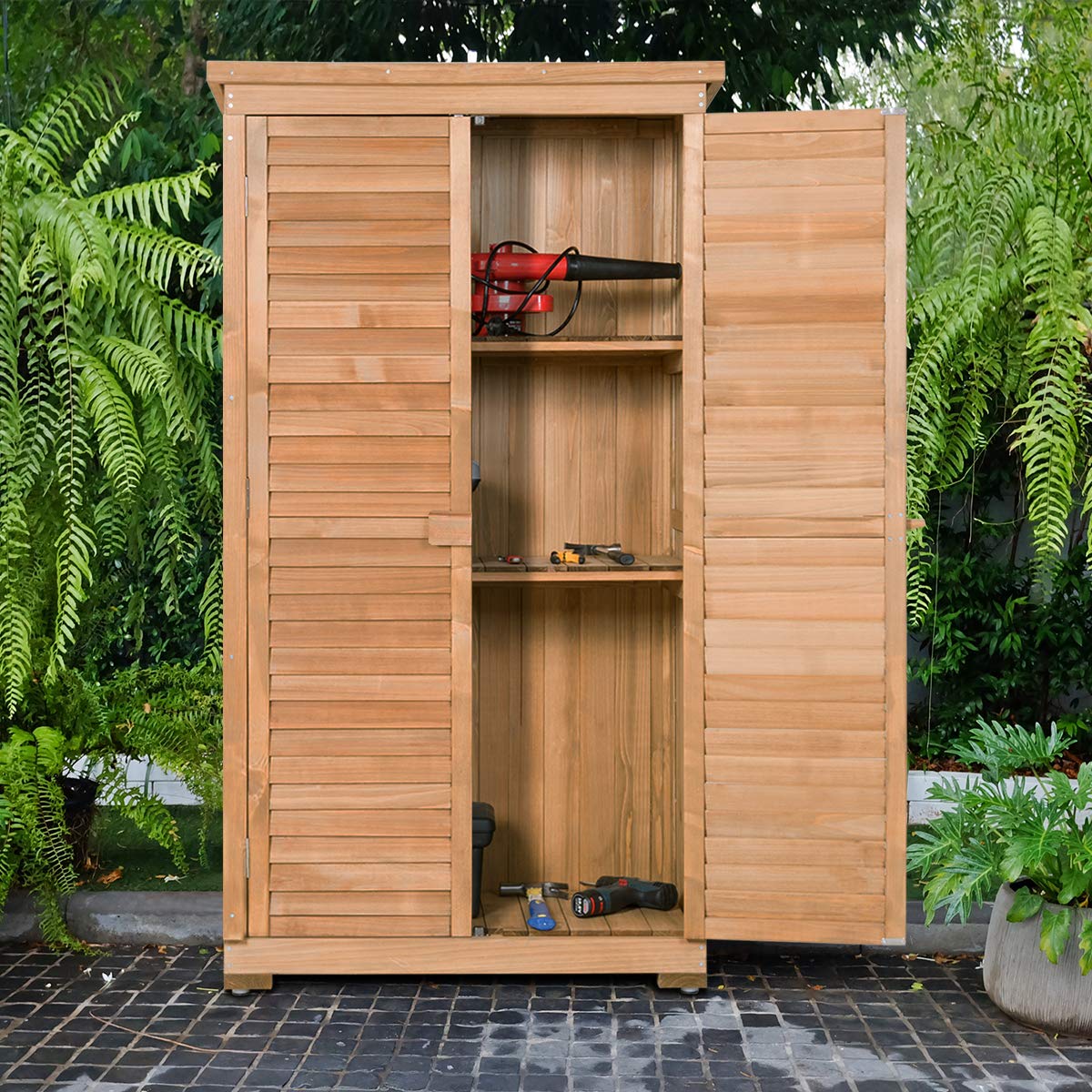 Outdoor Storage Shed Wooden Shutter Design Fir Wood Lockers for Garden Yard - Image 2