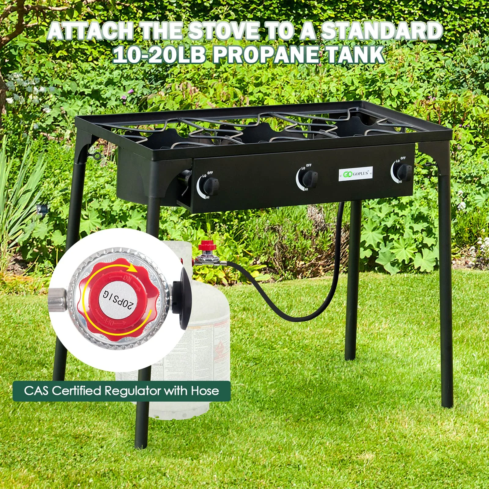 Outdoor Stove Portable Propane Gas Cooker Iron Cast Patio 3 Burner - Image 4