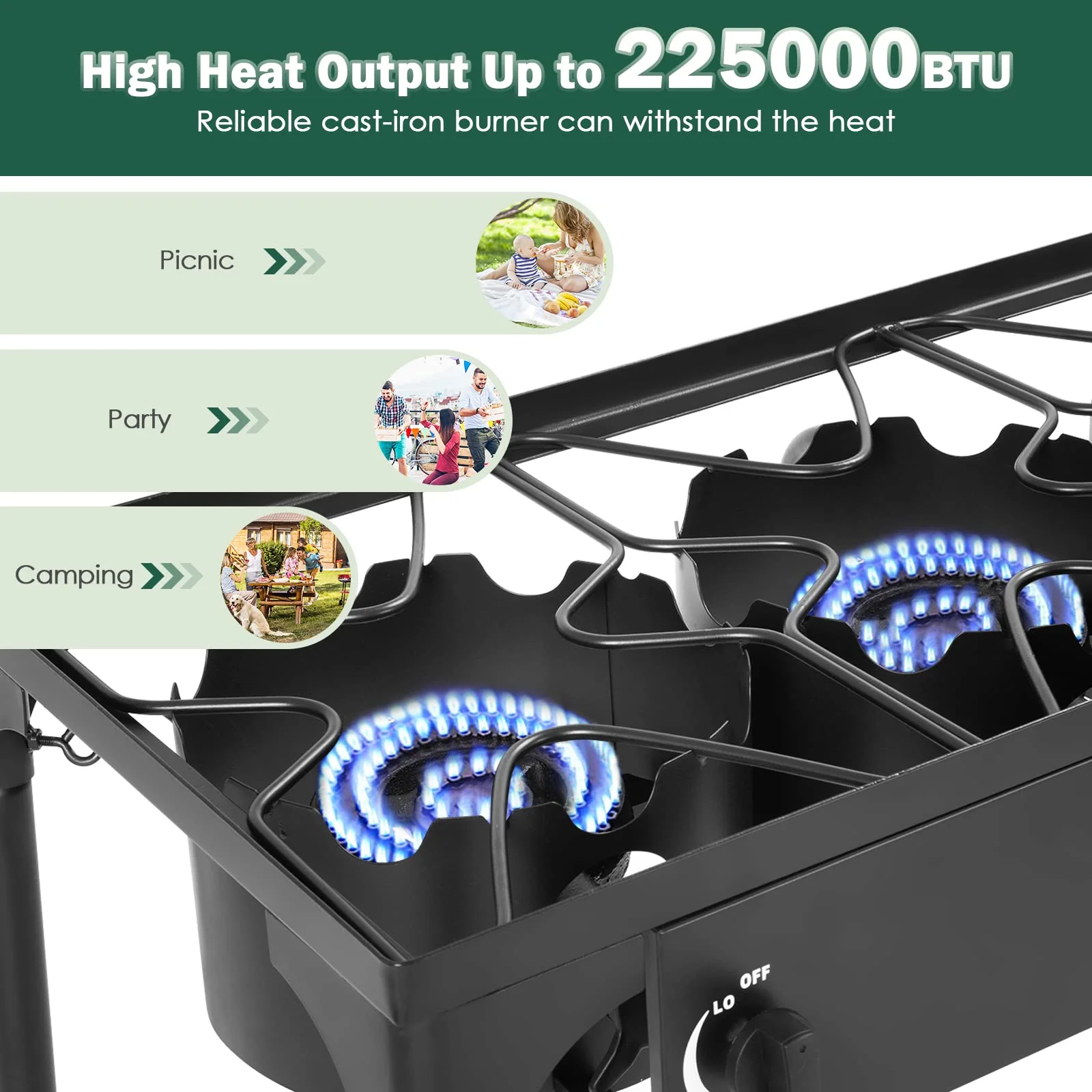 Outdoor Stove Portable Propane Gas Cooker Iron Cast Patio 3 Burner - Image 5