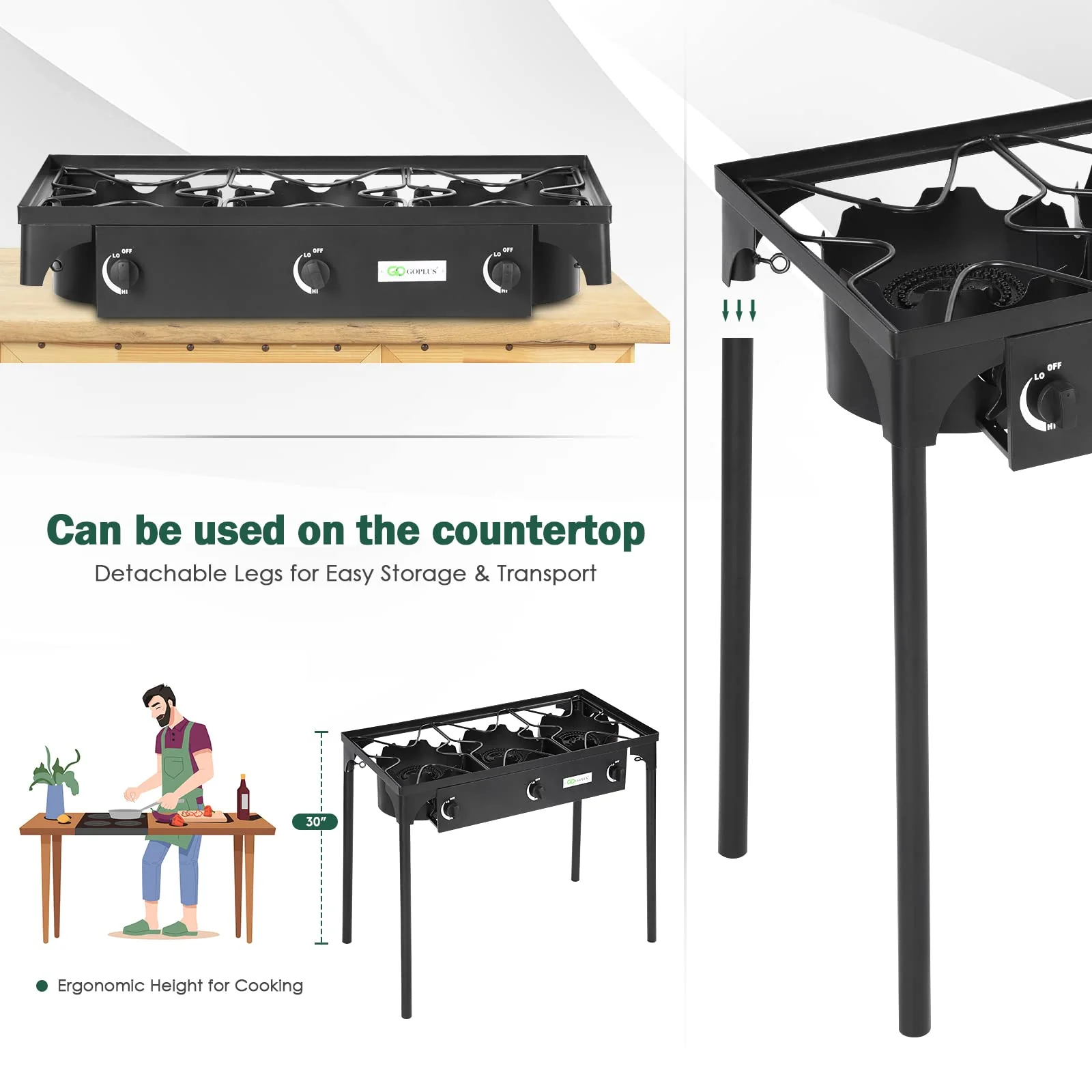 Outdoor Stove Portable Propane Gas Cooker Iron Cast Patio 3 Burner - Image 6