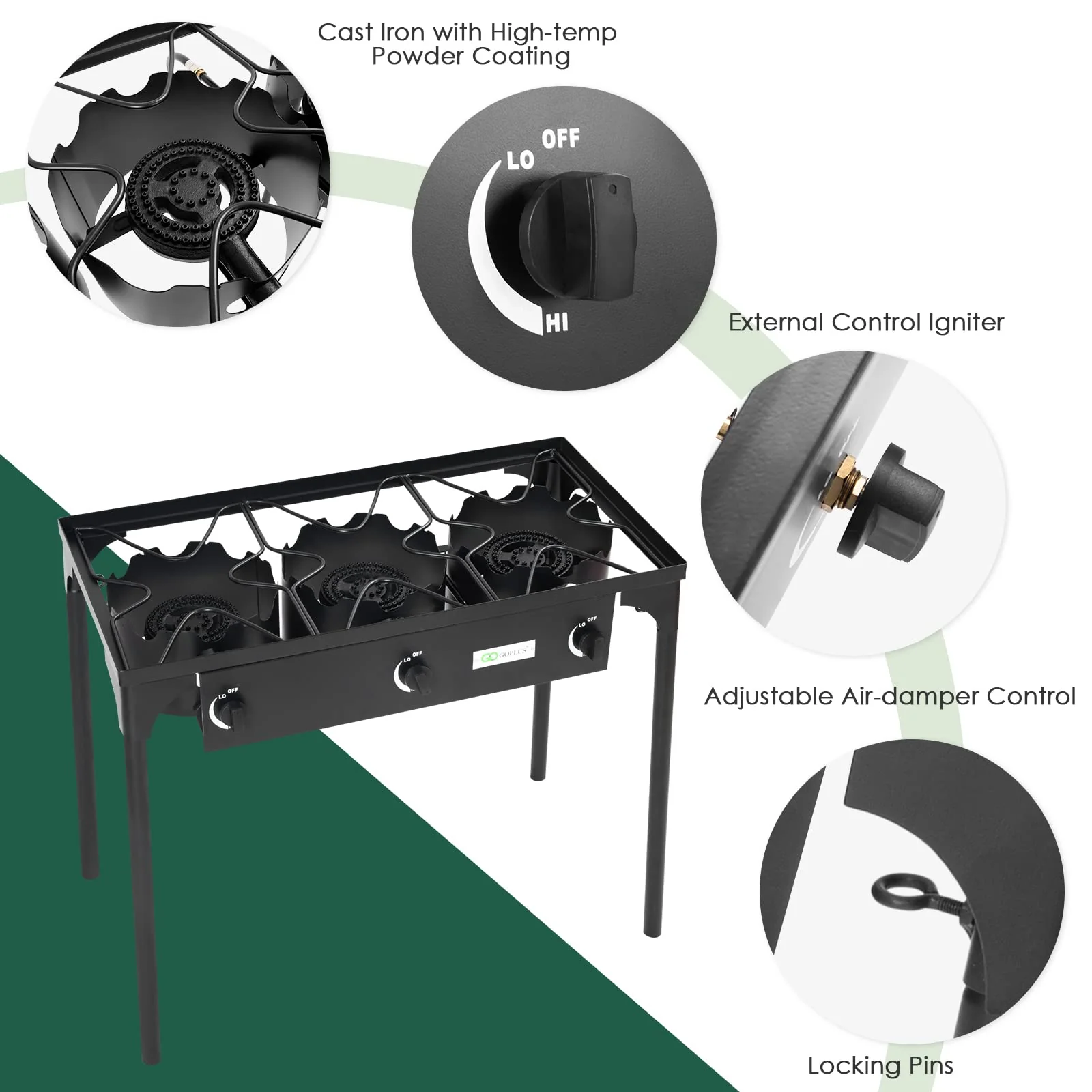 Outdoor Stove Portable Propane Gas Cooker Iron Cast Patio 3 Burner - Image 8