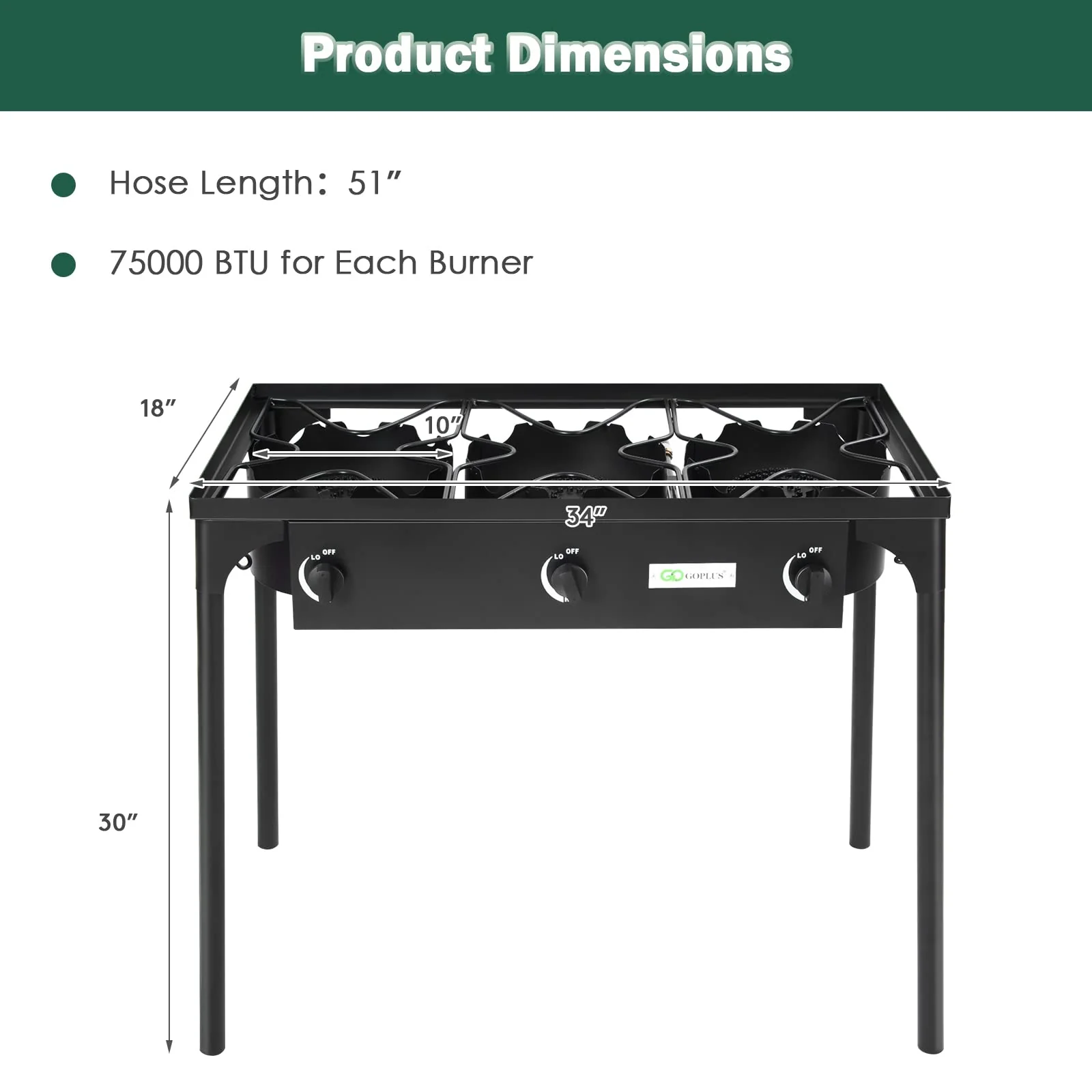 Outdoor Stove Portable Propane Gas Cooker Iron Cast Patio 3 Burner - Image 9