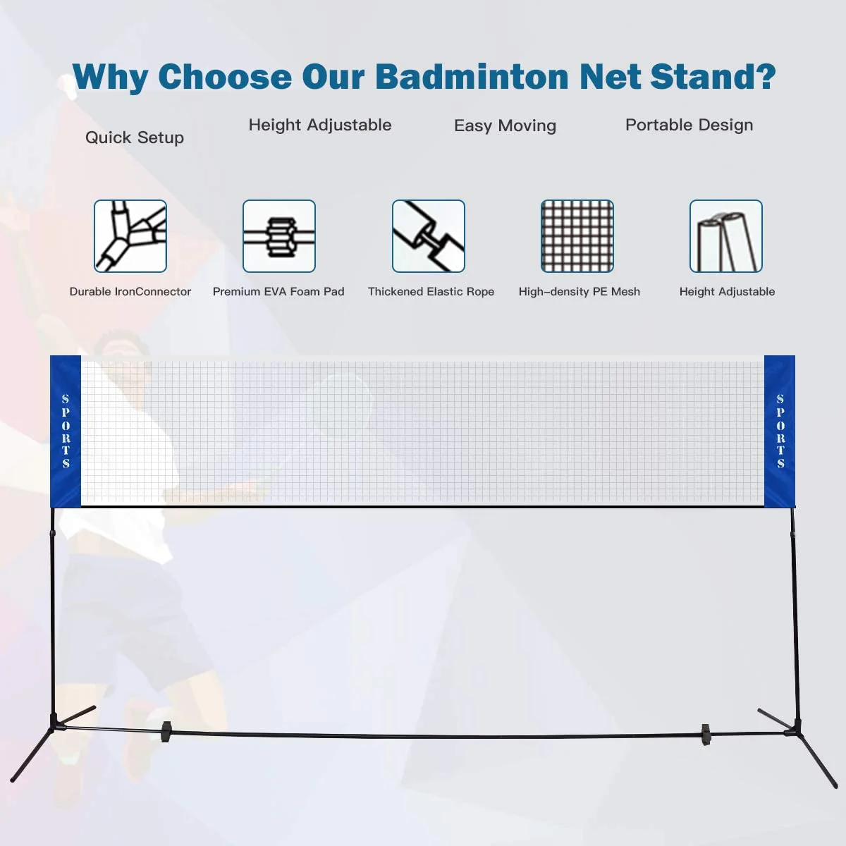 Portable Badminton Net, 2.5' to 5' Height Adjustable - Image 5