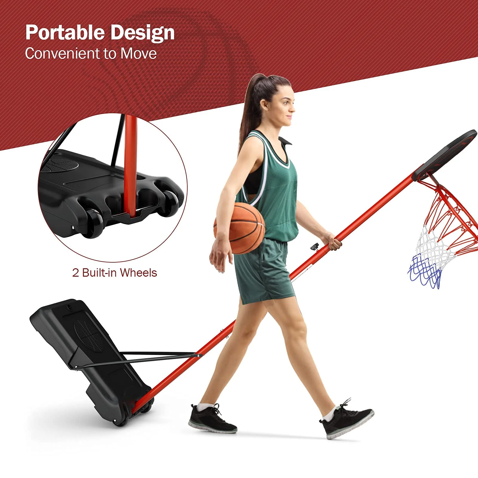 Portable Basketball Hoop, Height Adjustable Basketball Goal System [6.5FT-8.5FT] w/Shatterproof Backboard - Image 6