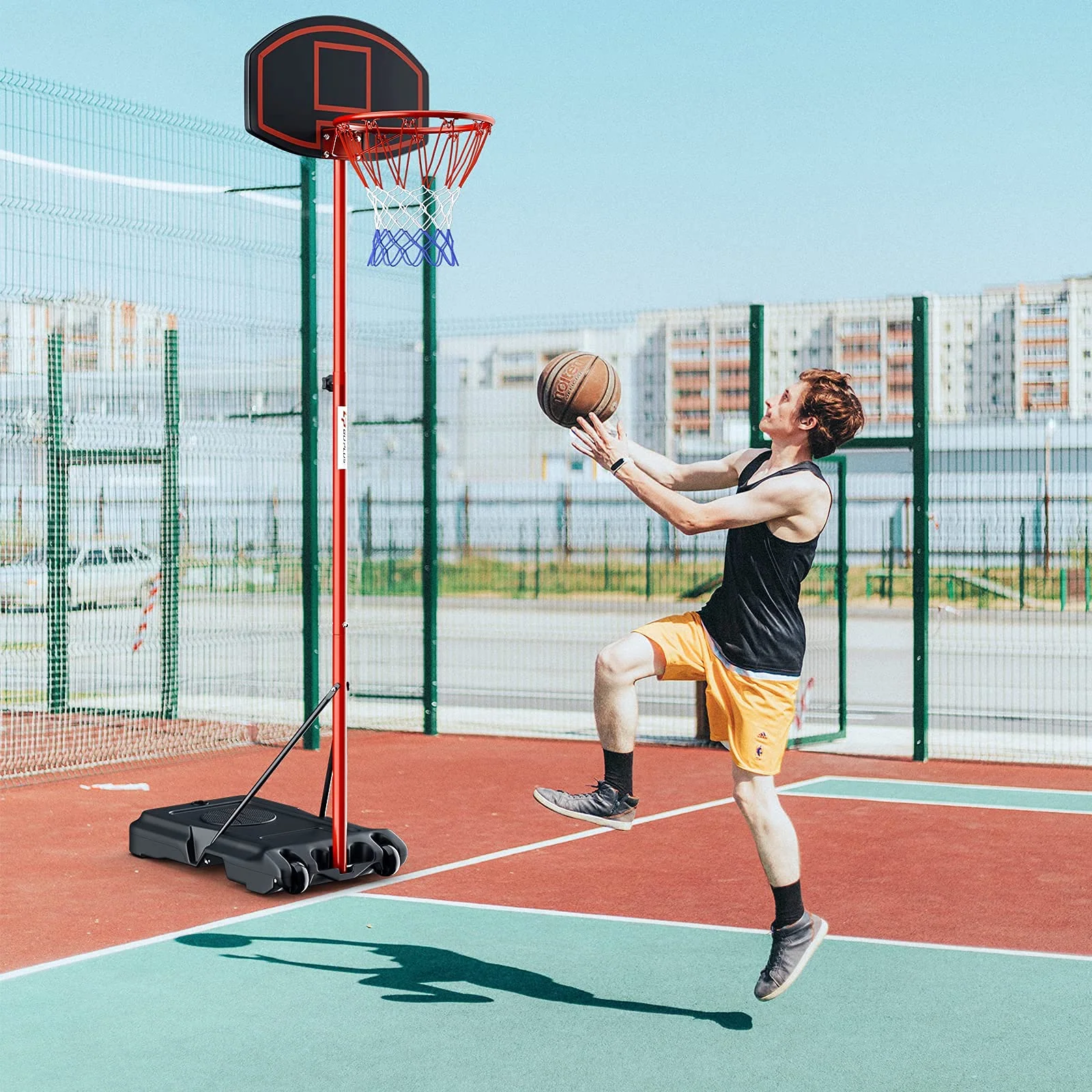 Portable Basketball Hoop, Height Adjustable Basketball Goal System [6.5FT-8.5FT] w/Shatterproof Backboard - Image 8
