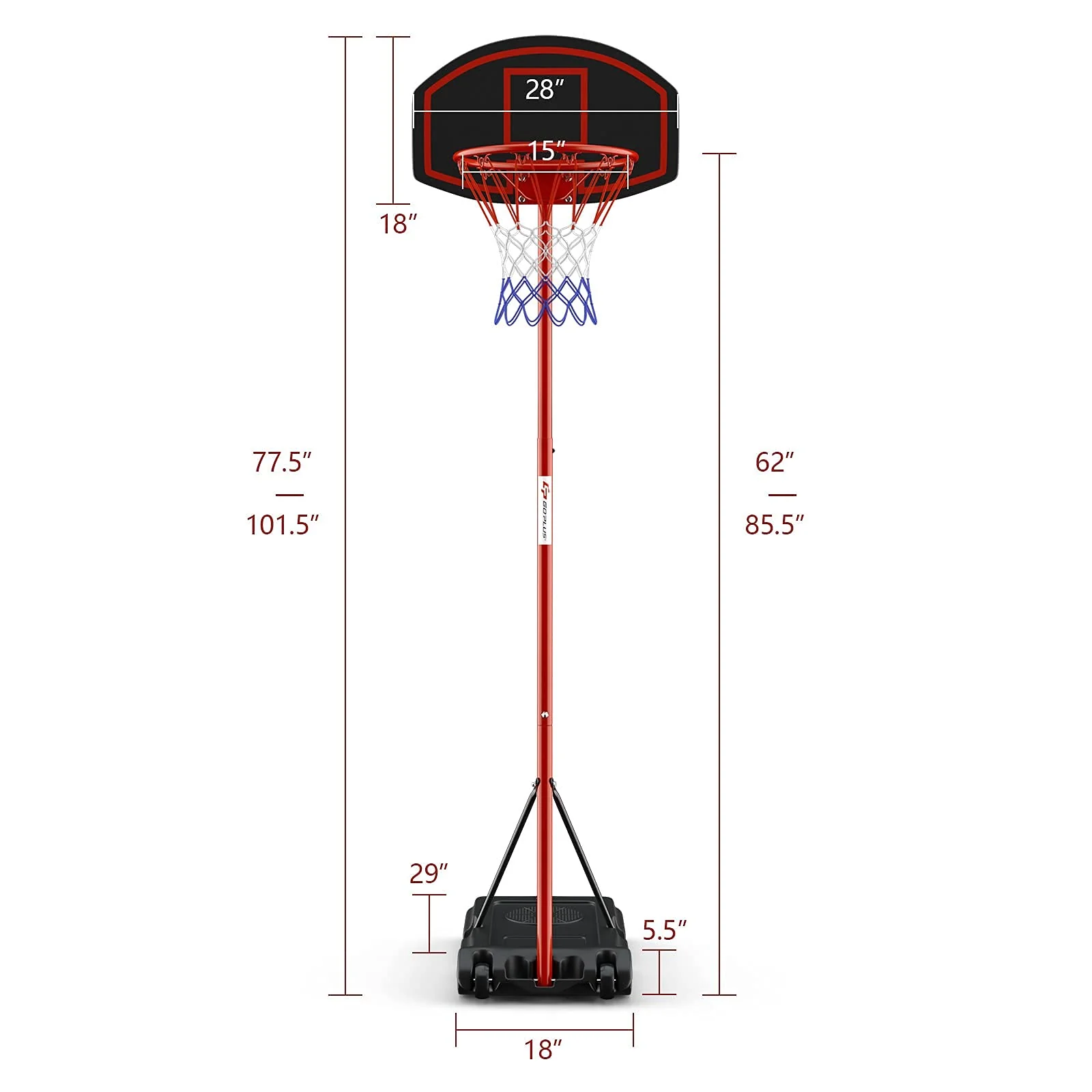Portable Basketball Hoop, Height Adjustable Basketball Goal System [6.5FT-8.5FT] w/Shatterproof Backboard - Image 9