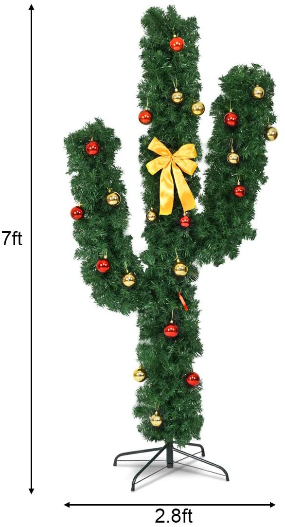 Pre-Lit Artificial Cactus Christmas Tree with LED Lights and Ball Ornaments - Image 11