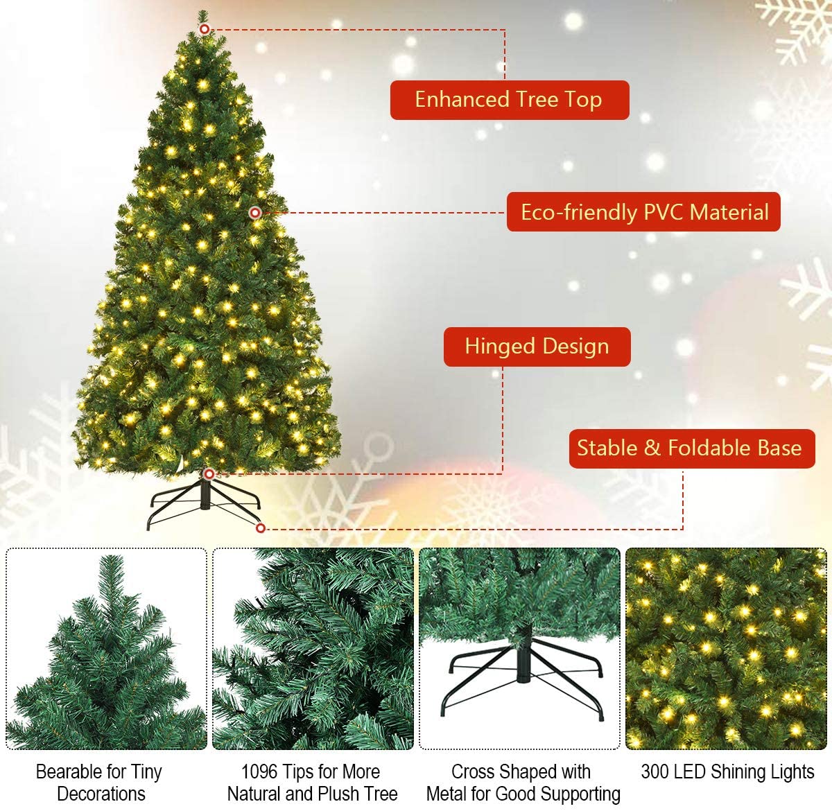 Pre-Lit Artificial Christmas Tree, Premium Hinged Spruce Tree - Image 5