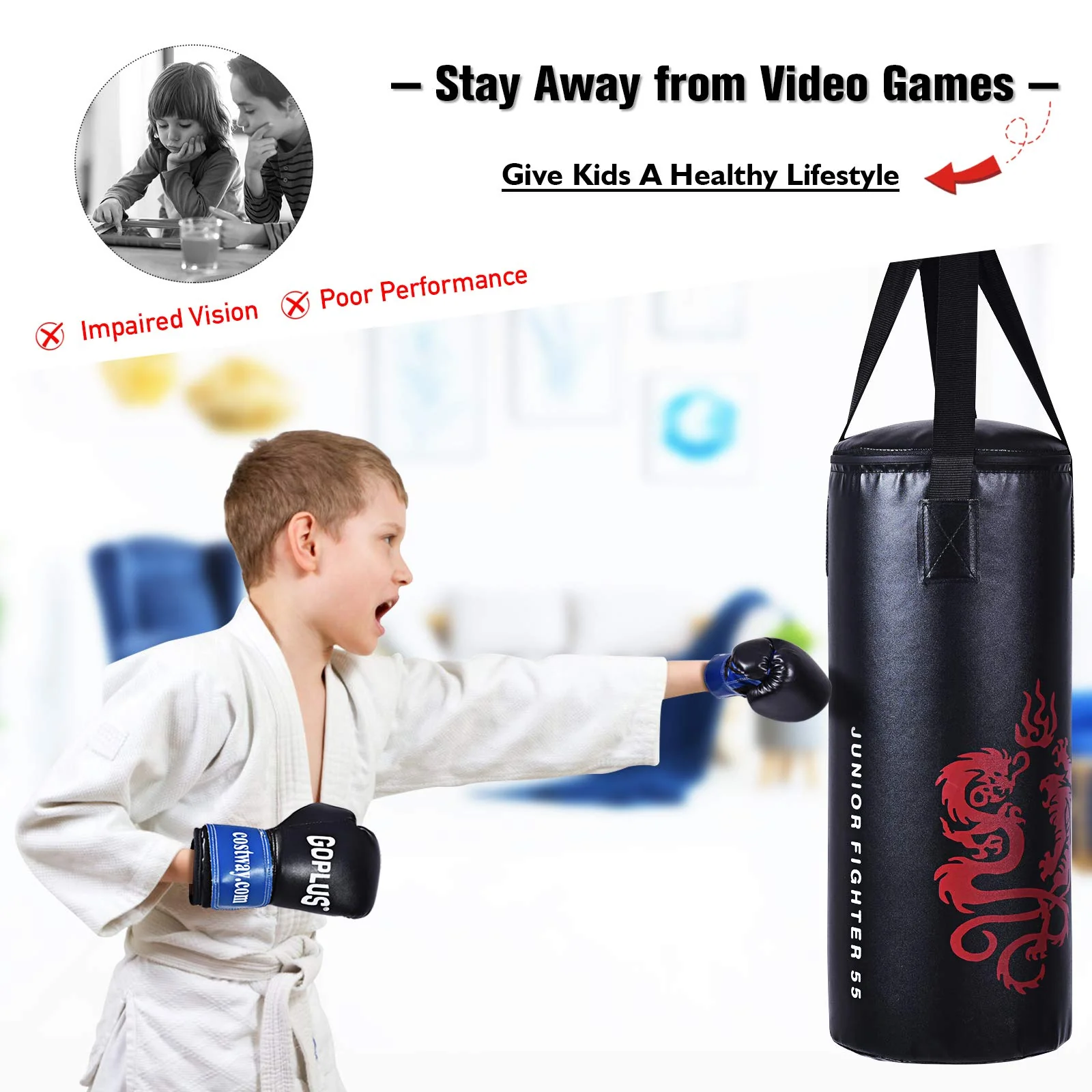 Punching Bag Set for Kids,Filled Heavy Kick Boxing with Gloves - Image 5