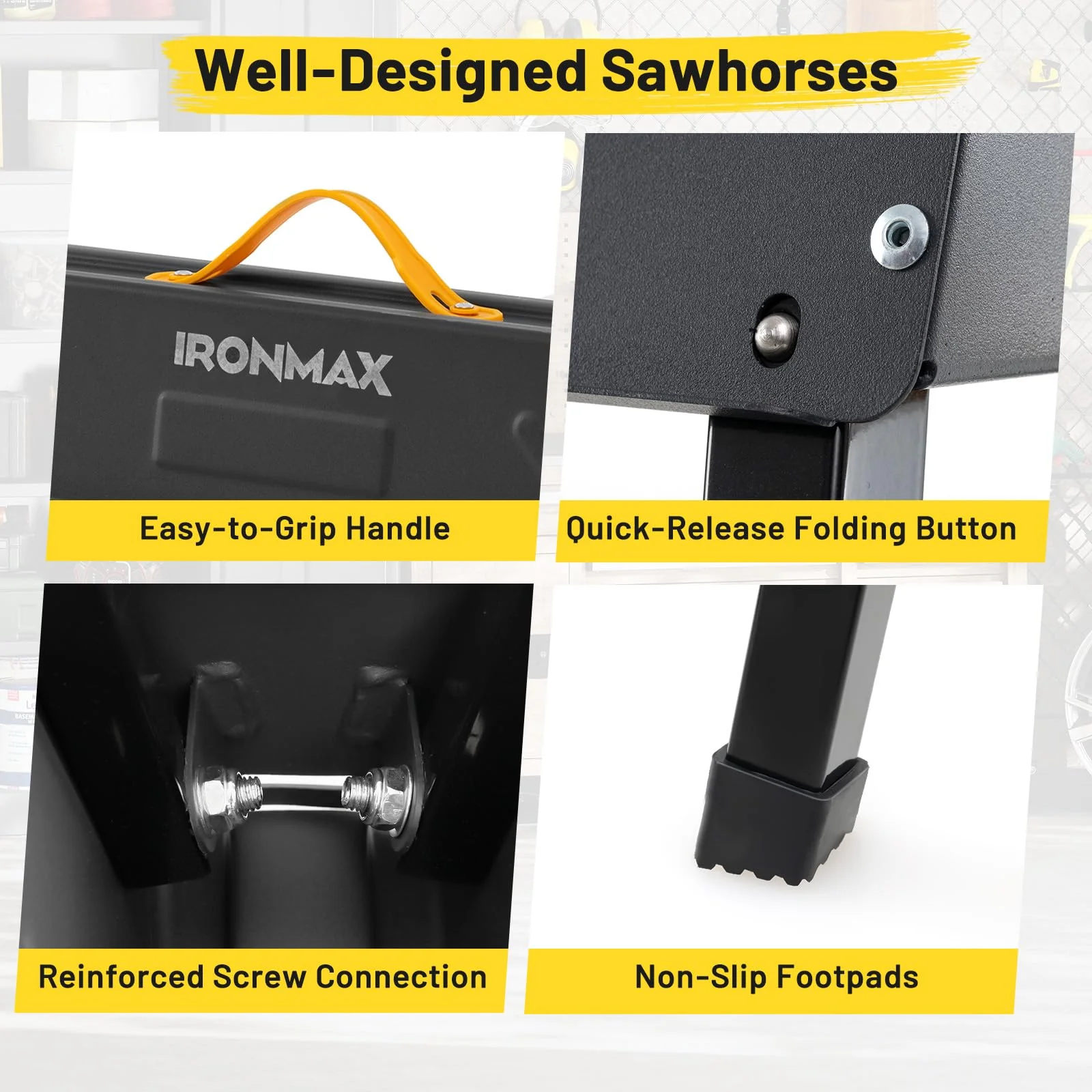Goplus Saw Horses 2-Pack Folding, 2200 LBS Heavy-Duty Metal Saw Horses w/ 2 x 4 Brackets - Image 4