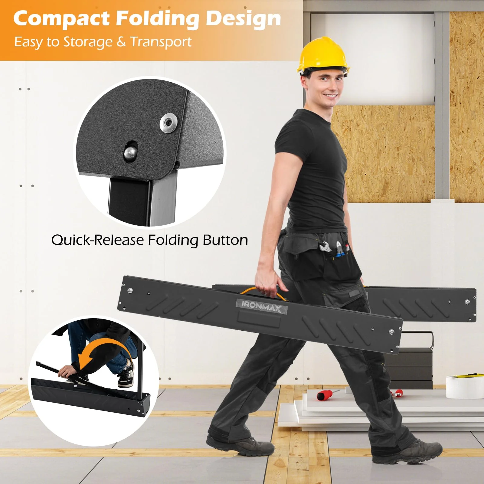 Goplus Saw Horses 2-Pack Folding, 2200 LBS Heavy-Duty Metal Saw Horses w/ 2 x 4 Brackets - Image 6