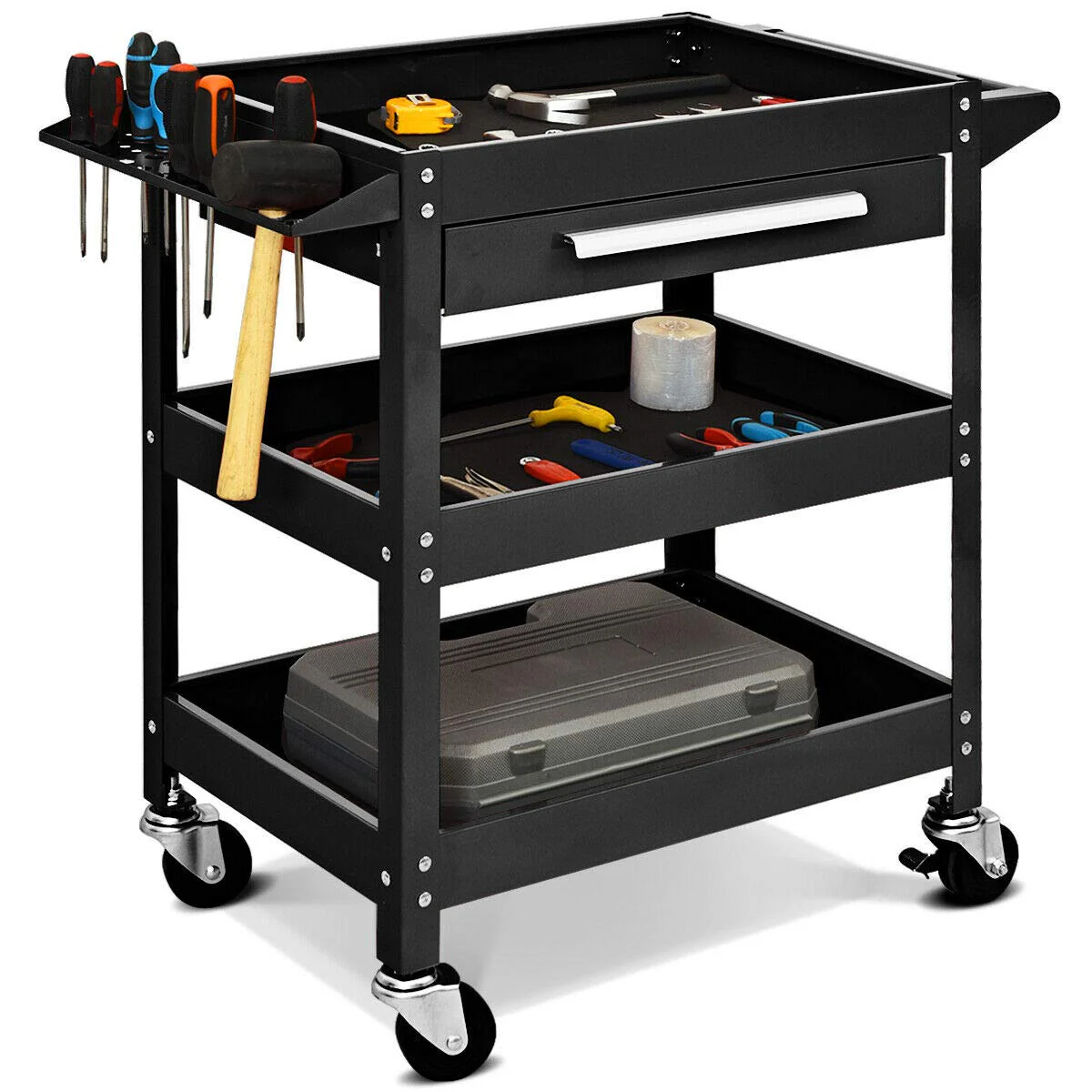 Service Tool Cart Tool Organizers, 330 LBS Capacity 3-Tray Rolling Utility Cart - Image 6