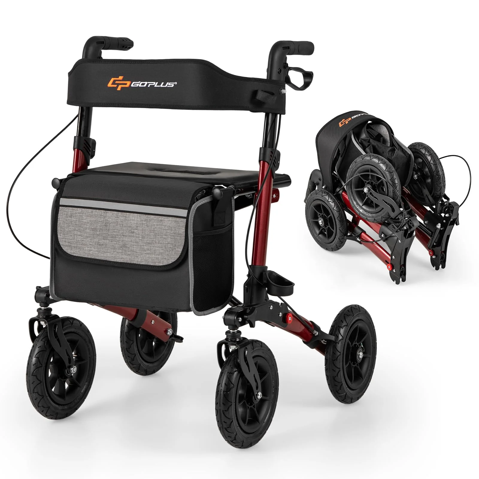 Goplus Walkers for Seniors with Seat 2 in 1 Folding Rolling Rollator Walker with 9" Pneumatic Tires for All Terrain - Image 11