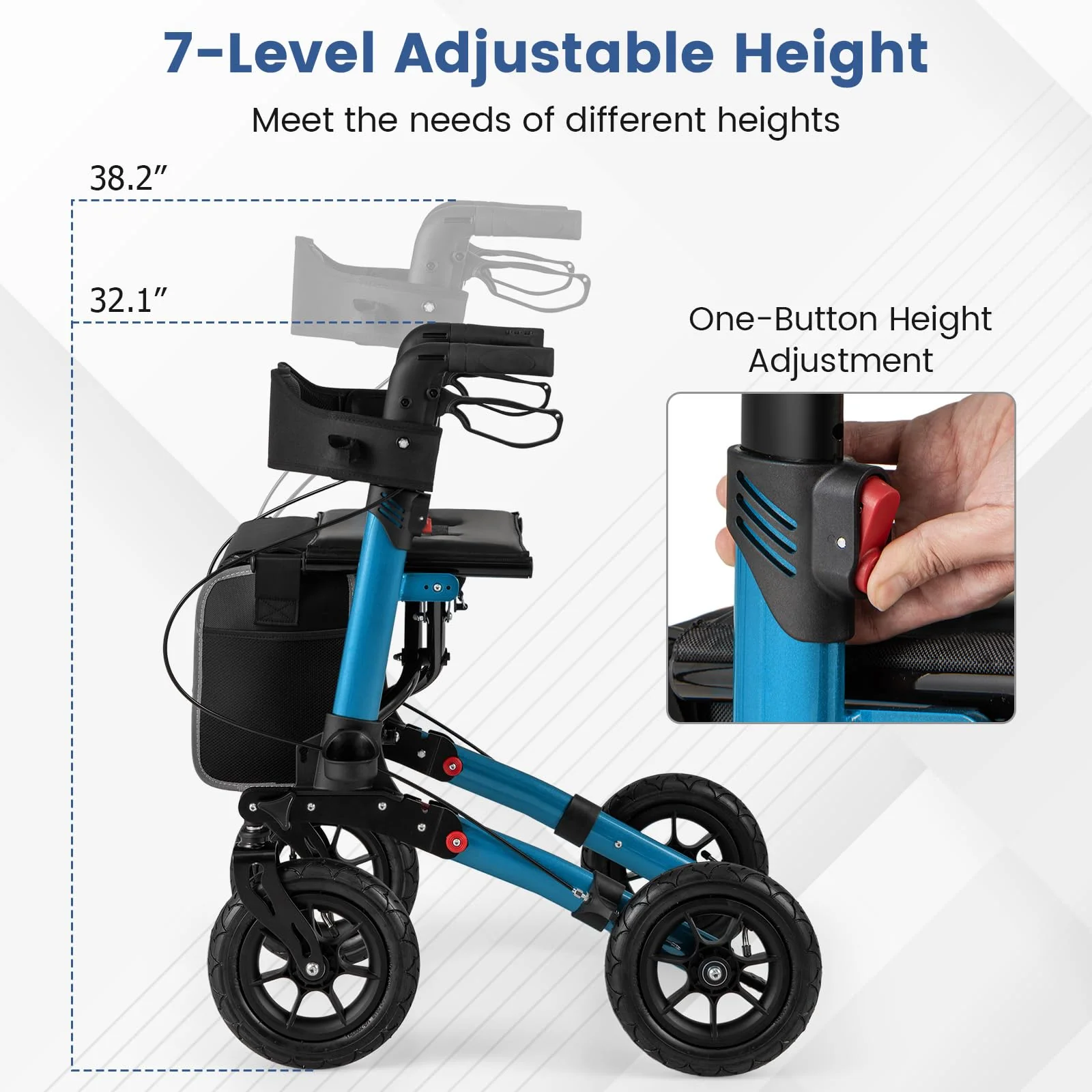 Goplus Walkers for Seniors with Seat 2 in 1 Folding Rolling Rollator Walker with 9" Pneumatic Tires for All Terrain - Image 4