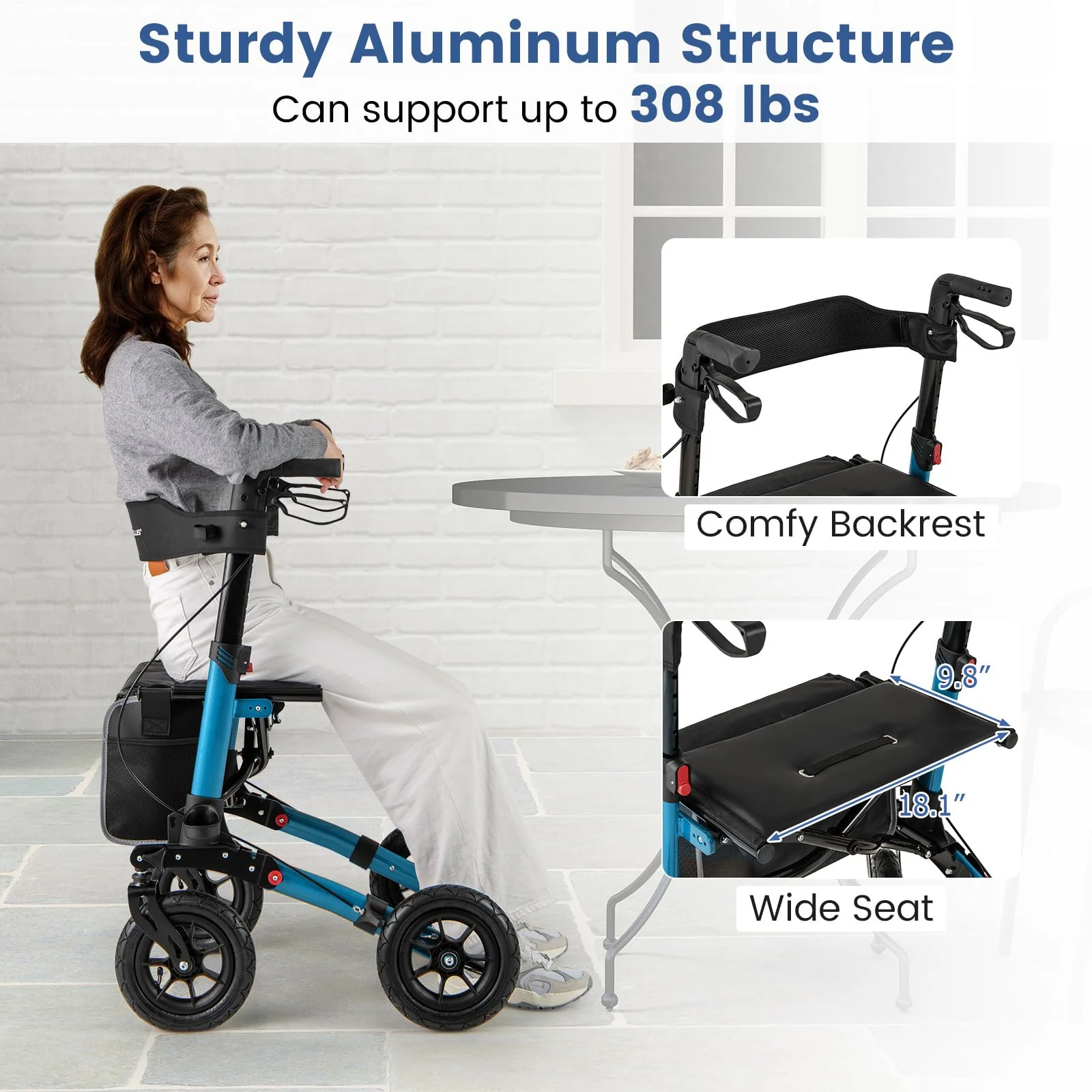 Goplus Walkers for Seniors with Seat 2 in 1 Folding Rolling Rollator Walker with 9" Pneumatic Tires for All Terrain - Image 6