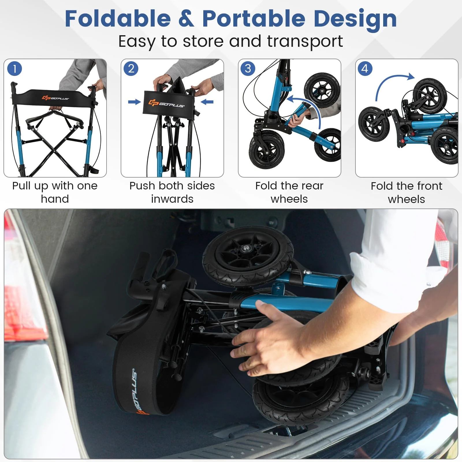 Goplus Walkers for Seniors with Seat 2 in 1 Folding Rolling Rollator Walker with 9" Pneumatic Tires for All Terrain - Image 8