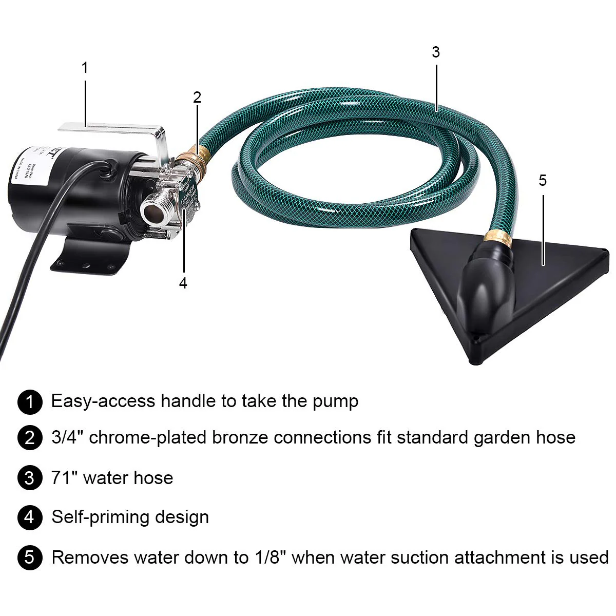 Water Transfer Pump Portable Electric 120V Sump Utility 330GPH With Hose - Image 5